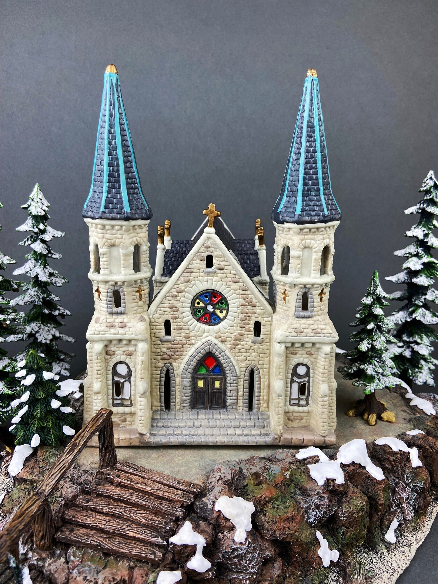 Village Accessories by Lang and Wise. Red Round Barn. Town Hall Collectibles. Artwork of Linda Nelson Stock.