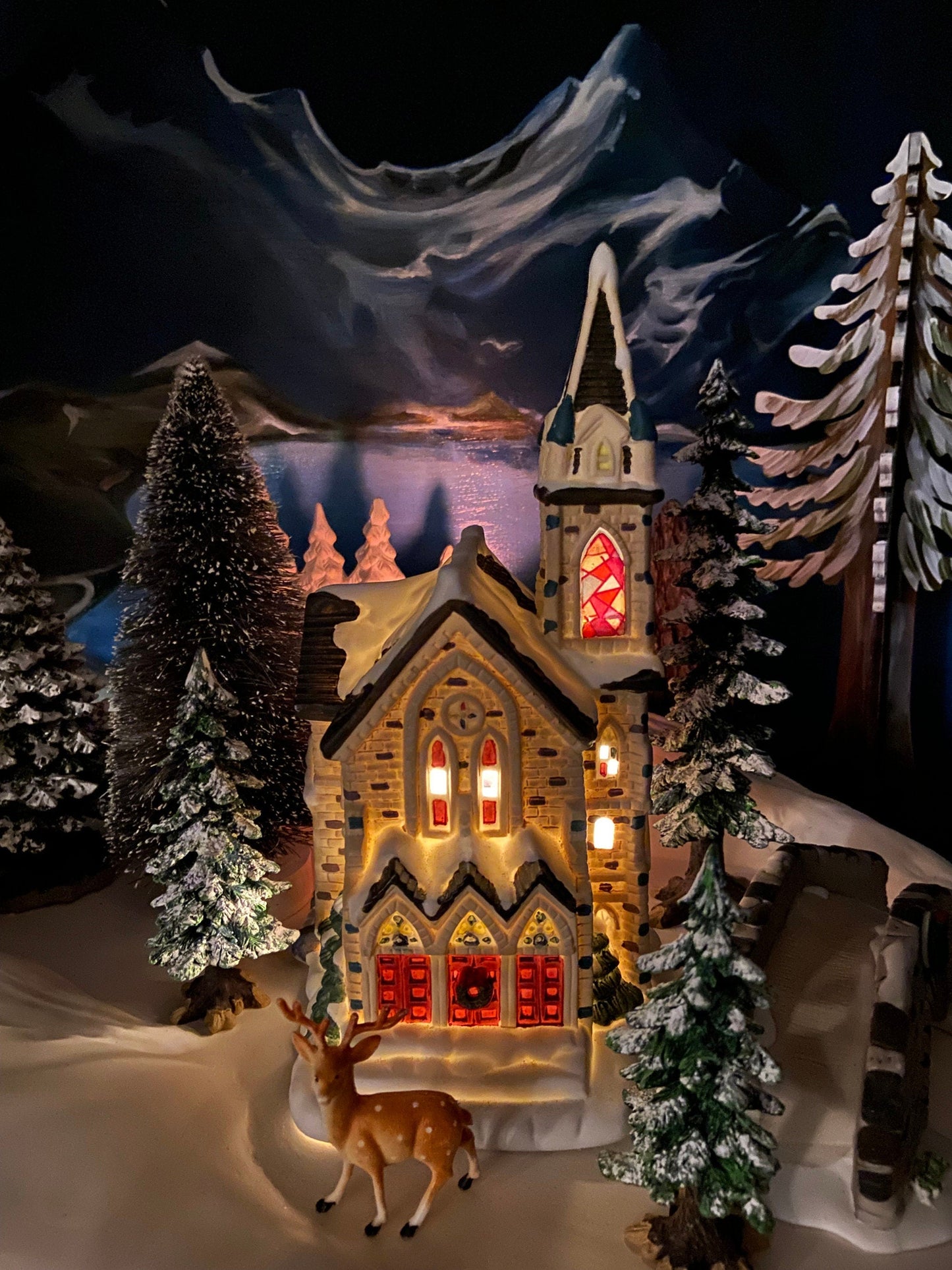Christmas Village Accessories by O'Well. Illuminated Curiosity Shop. Porcelain Lighted House.