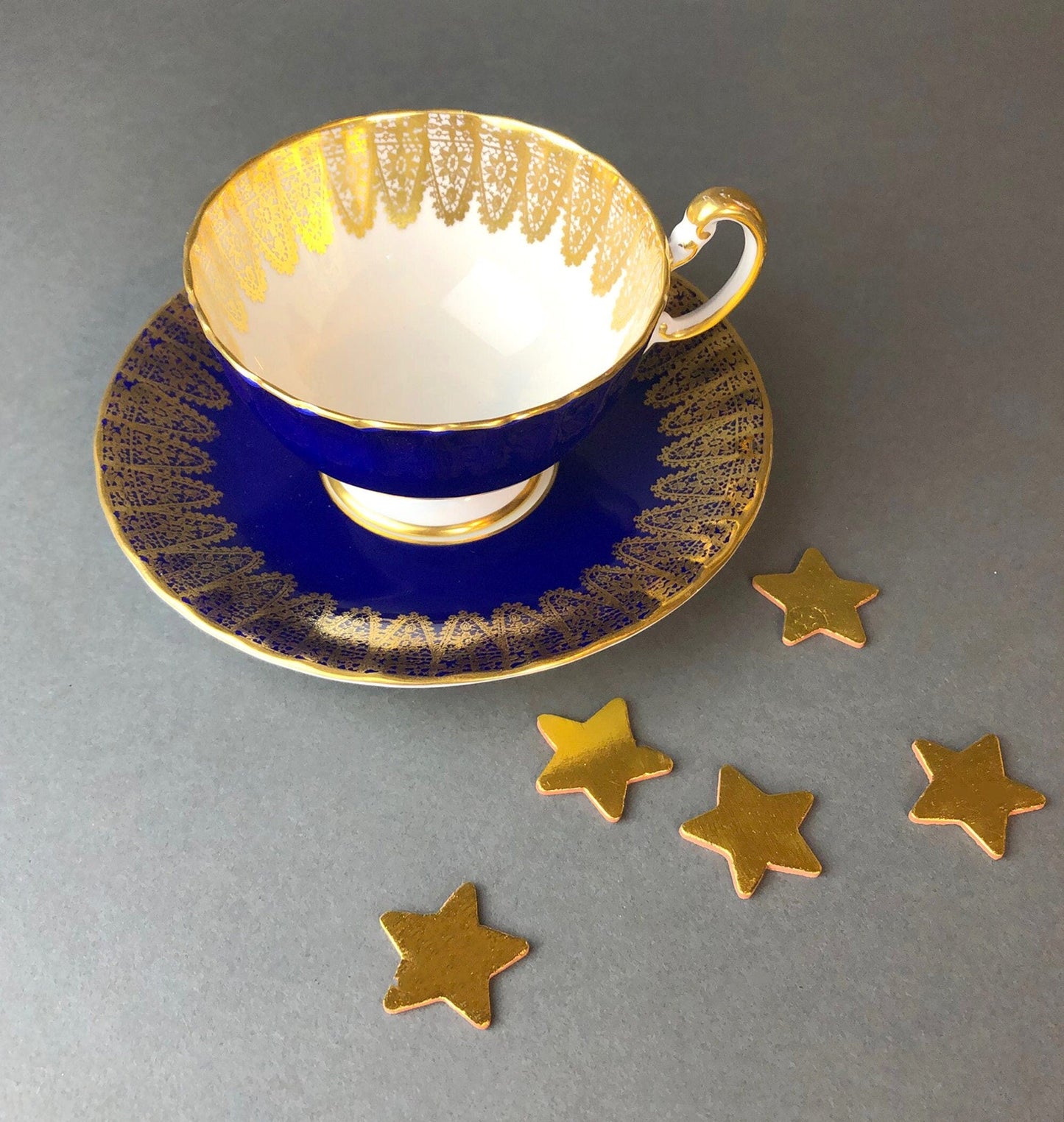 Vintage Royal Albert Cup and Saucer. Blossom Time Series, Hawthorn. Yellow Handle and Rims.