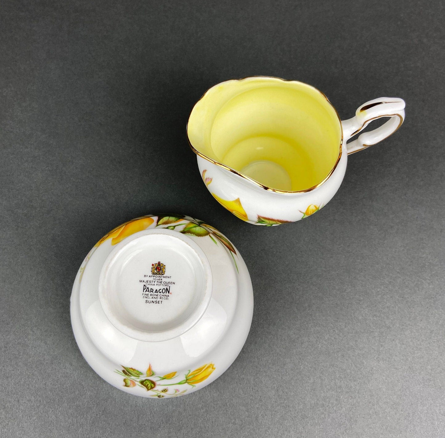 Vintage Creamer and Sugar Bowl with Lid. Paragon Fine Bone China. By Appointment to Her Majesty The Queen Potters. Made in England.