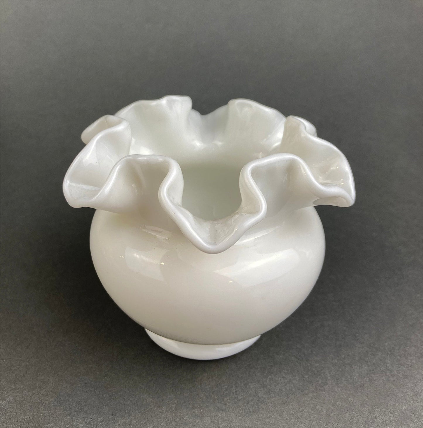 Fenton Milk Glass Vase. Vase with Embossed Wild Flowers and Ruffled Edge. White Bedroom Decor. Collectible Milk Glass.