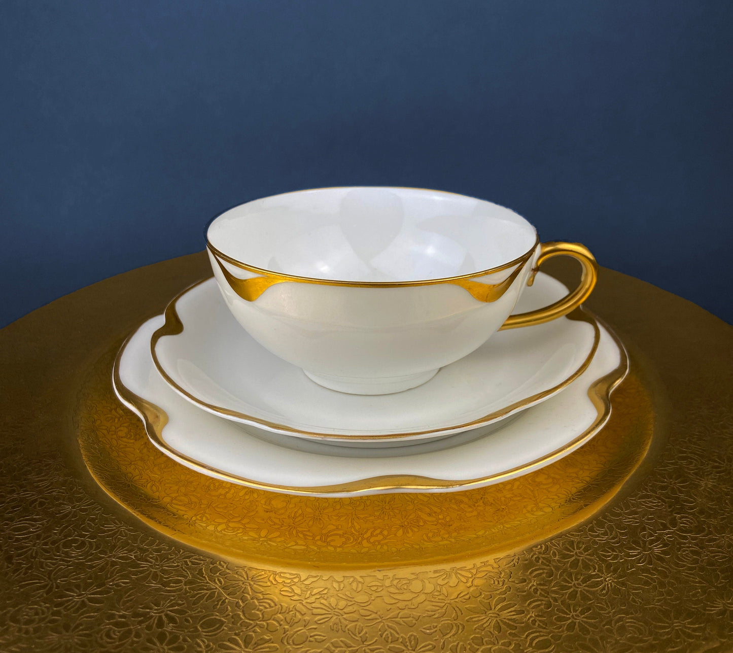 Antique Limoges Tea Cup and Saucer. Hand-Painted Porcelain by Haviland, France. Violet Clusters Motif. Highly Collectible.