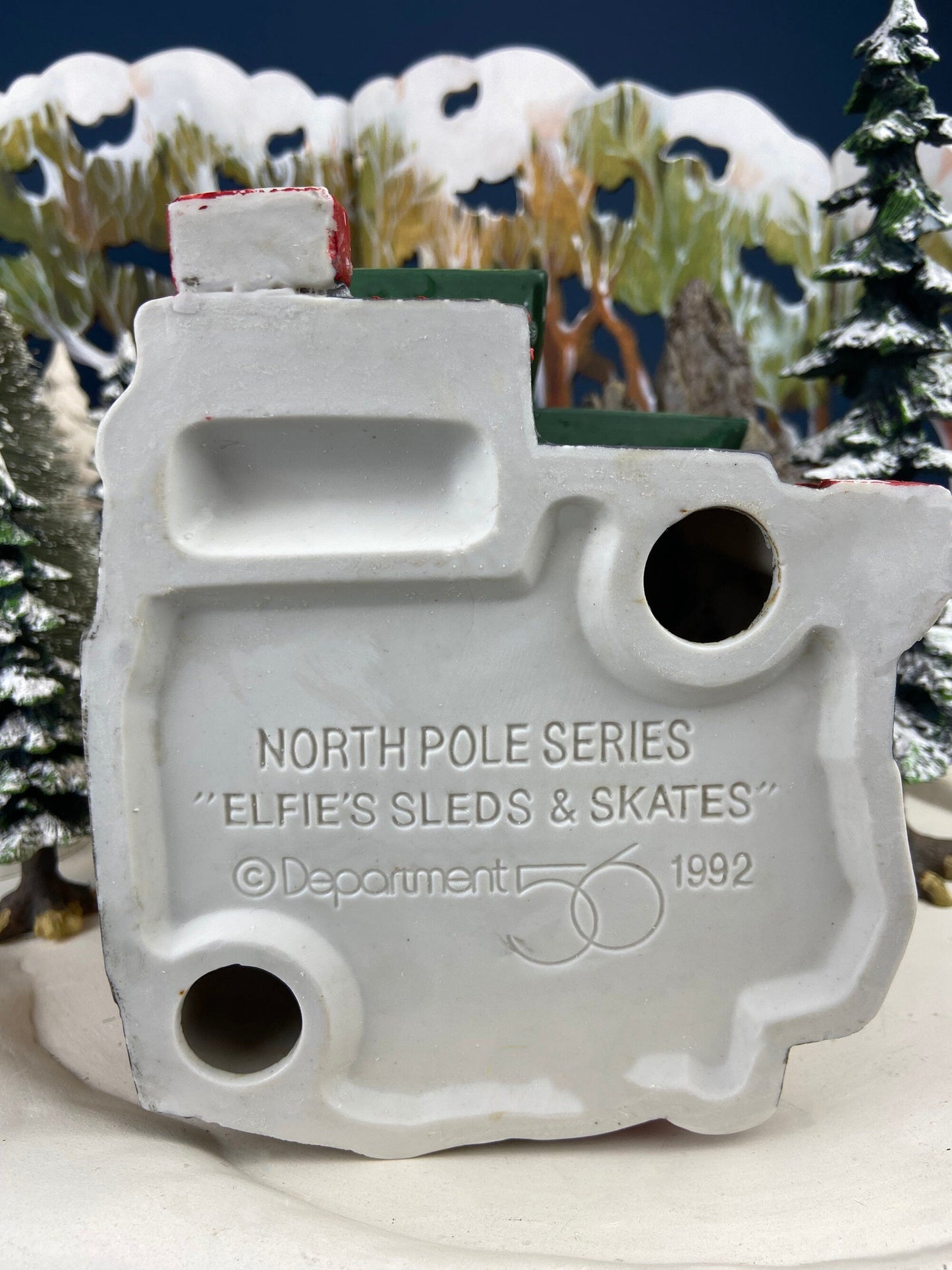 Department 56 Illuminated House. Elfie's Sleds and Skates. North Pole Series. Hand Painted Porcelain Building with Lights. Christmas Decor.