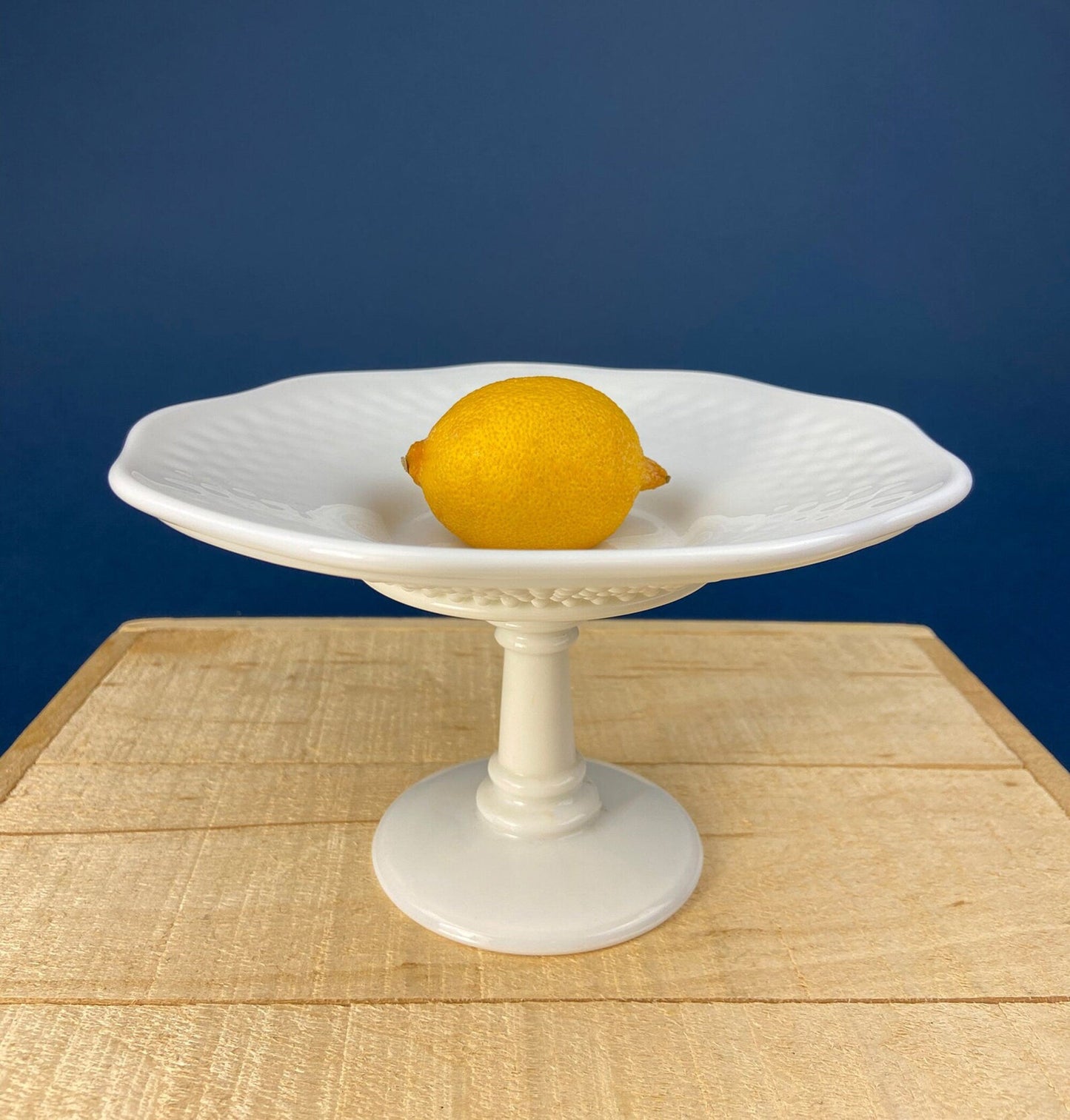 Fenton Milk Glass Compote. White, Footed, Hobnail Bowl with Scalloped and Ruffled Rim.