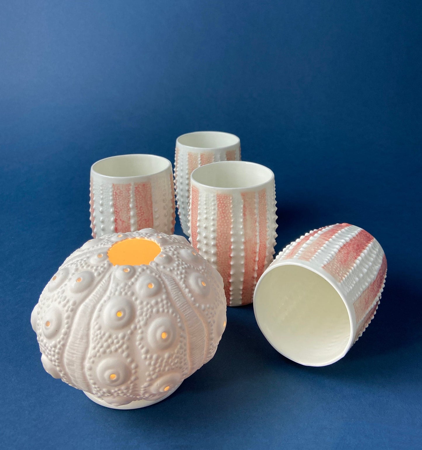 White, Porcelain Modern Vases. Set of Three Sperical Vases with Small Mouths and Fluting. Perfect for Breakfast Tray. Minimal Home Decor.