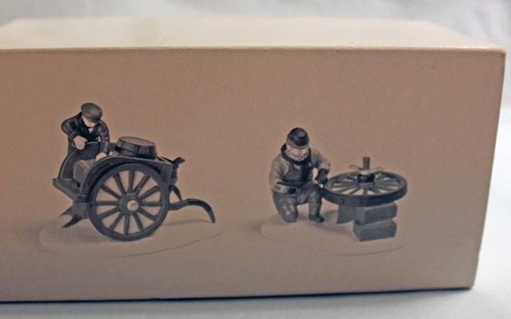 Porcelain Figurines by Department 56. Bradford Wheelwright 5818-1, Wheel Repair Men.