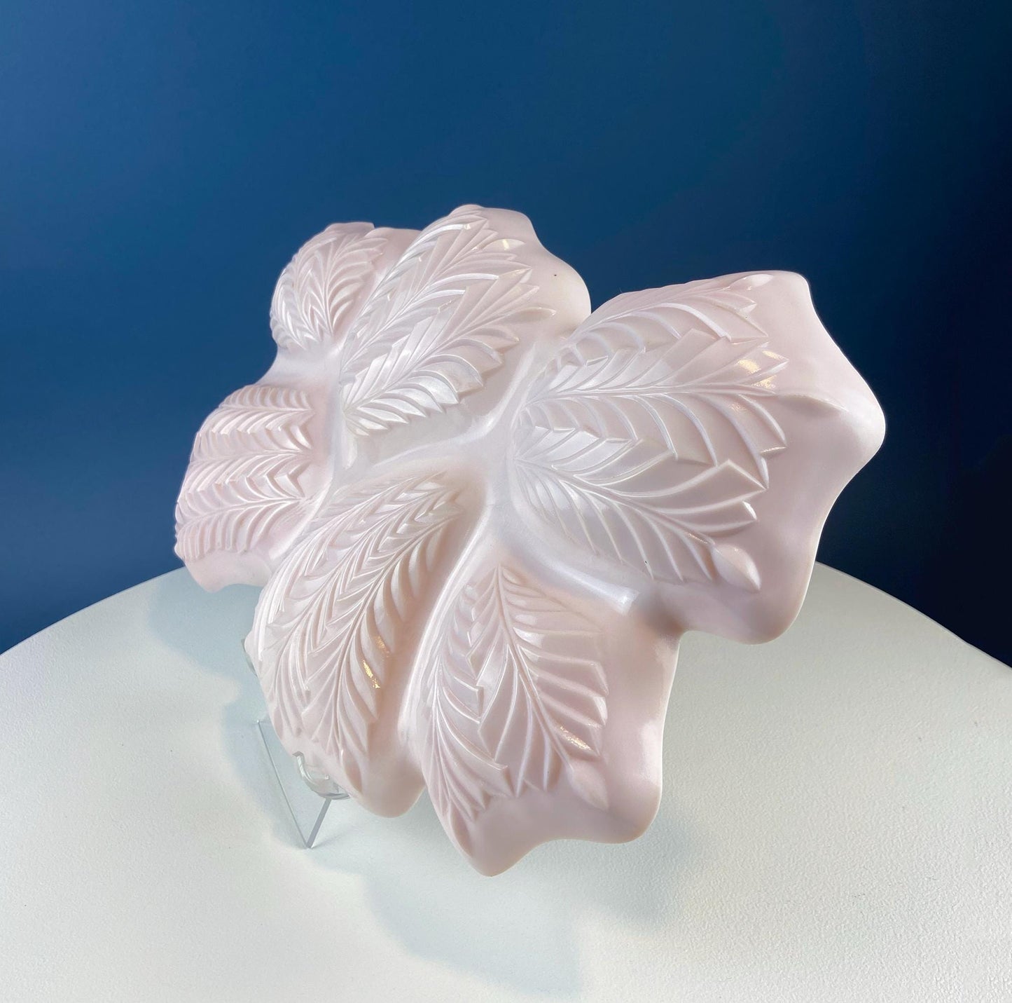 Vintage Shell Pink Jeanette Milk Glass Divided Serving Platter. Stunning 3-d Feather Motif. 6 Section Bowl. Appetizers Condiments Fruit.