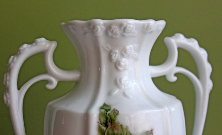 Vase. Porcelain Urn Shaped Vase Hand Painted. Vase Signed by Artist.