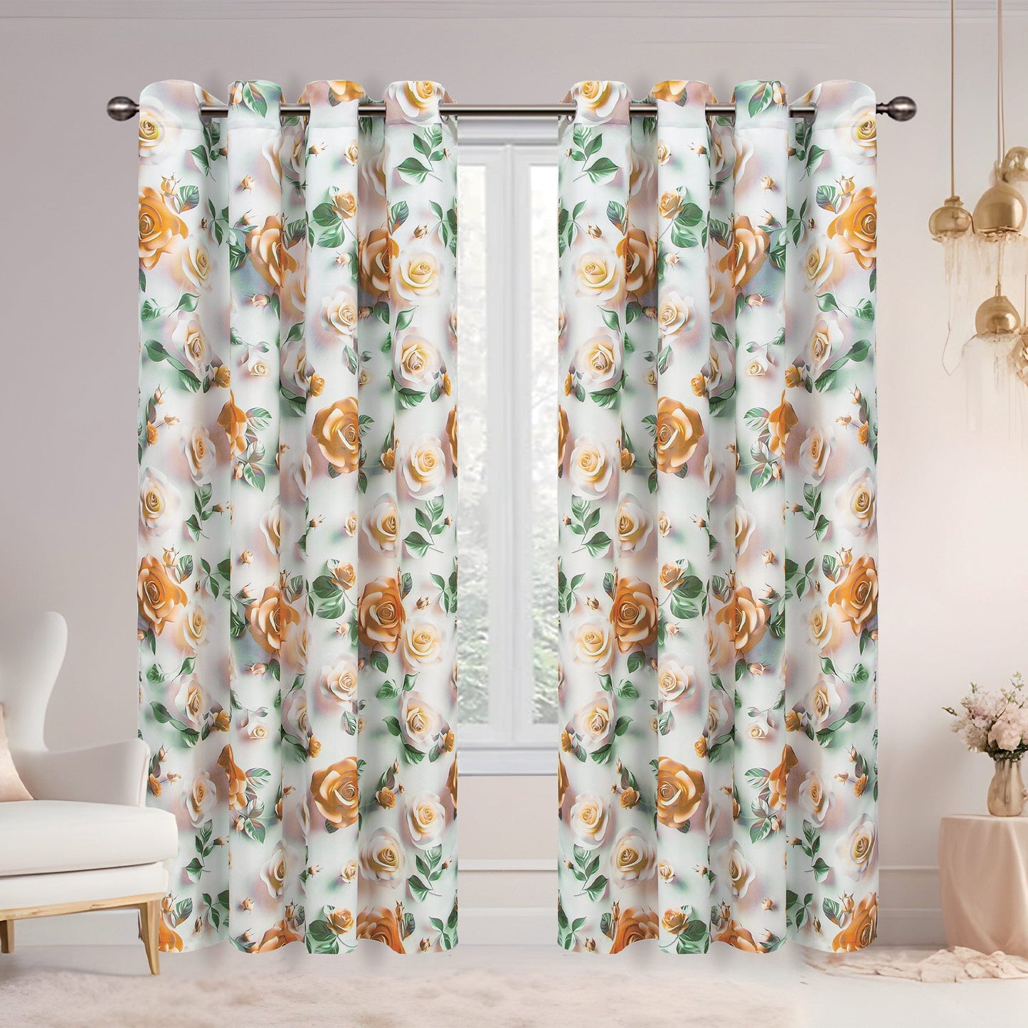 Ciera Floral Room Darkening Grommet Window Curtain Panel, 54x84 Inches