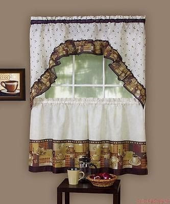 Achim Home Furnishings Coffee Tier And Swag Kitchen Curtain Set, 57 By 36-Inch, Brown