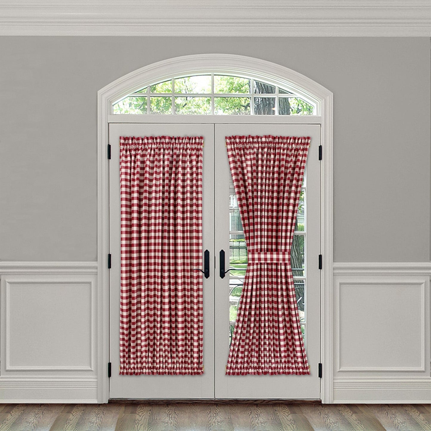 Buffalo Check Gingham French Door Panel With Tieback