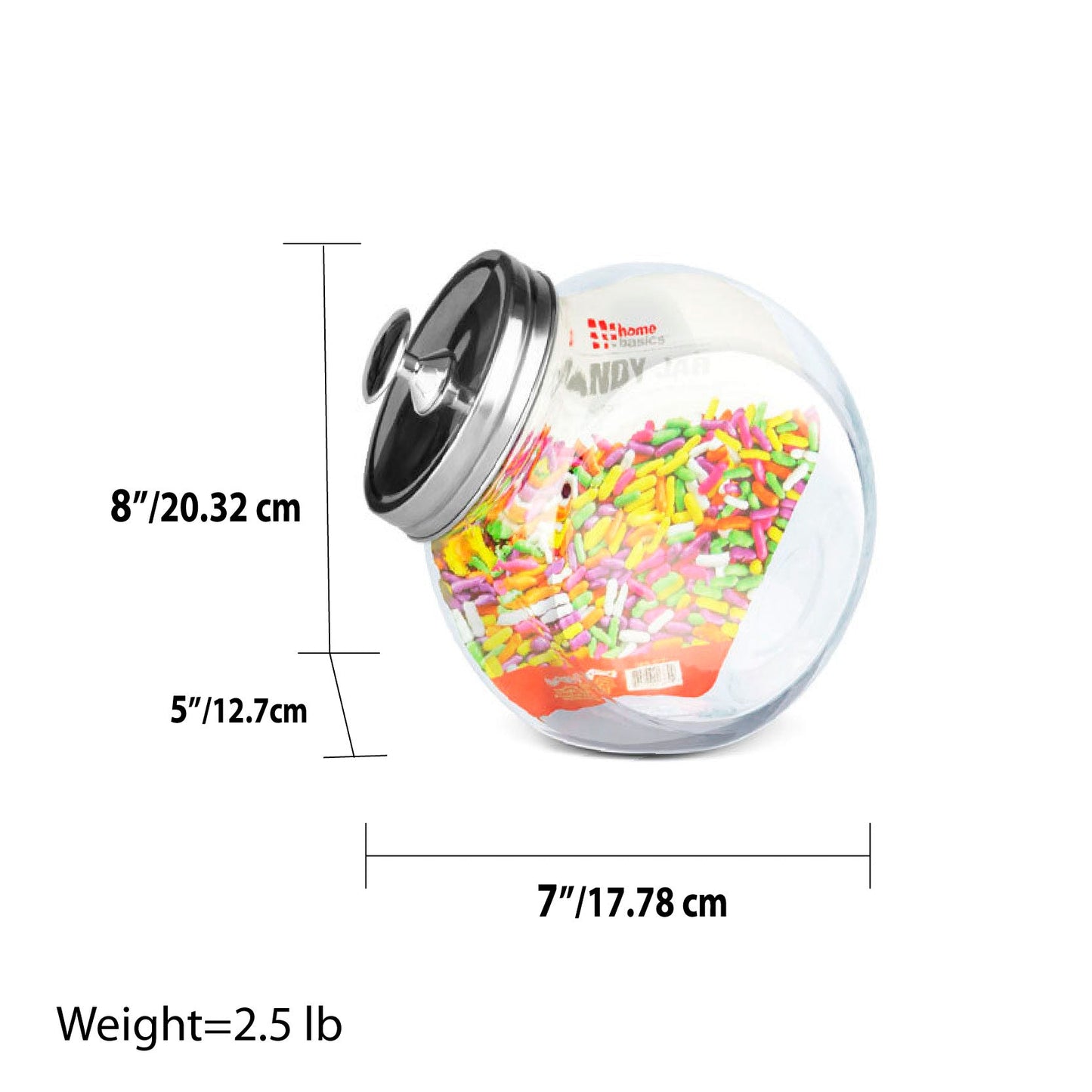 Home Basics Medium 57.48 oz. Round Glass Medium Candy Storage Jar with Stainless Steel Top, Clear
