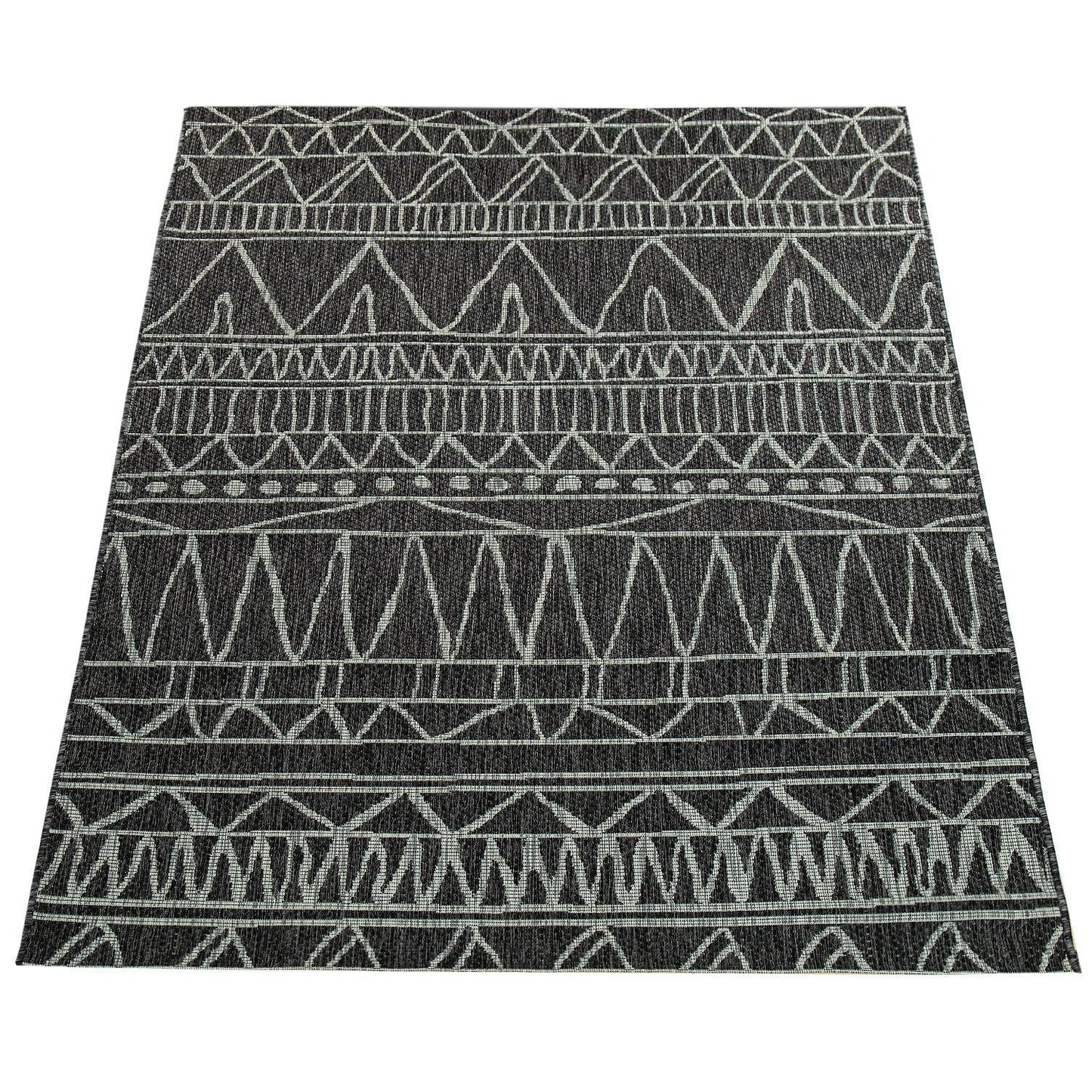 Outdoor Rug Illusion Modern Ethnic Pattern - Black Grey