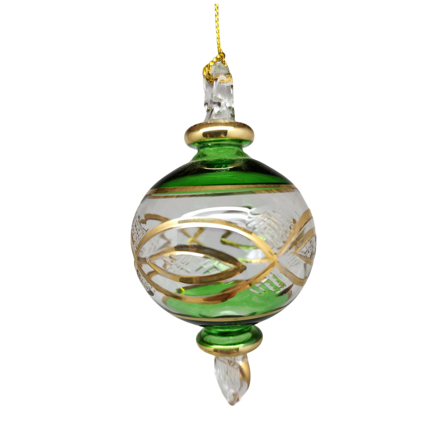 Etched Sphere Glass With Gold Accents - Green