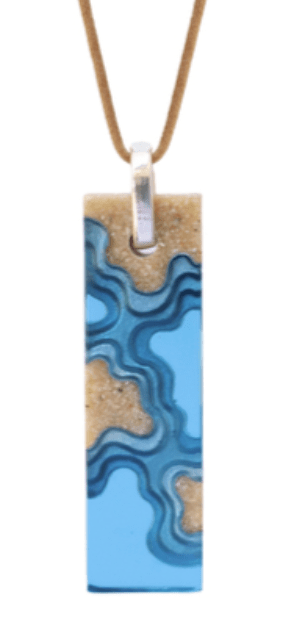 Islands Necklace – Aqua & Ultramarine Resin Rectangle Pendant