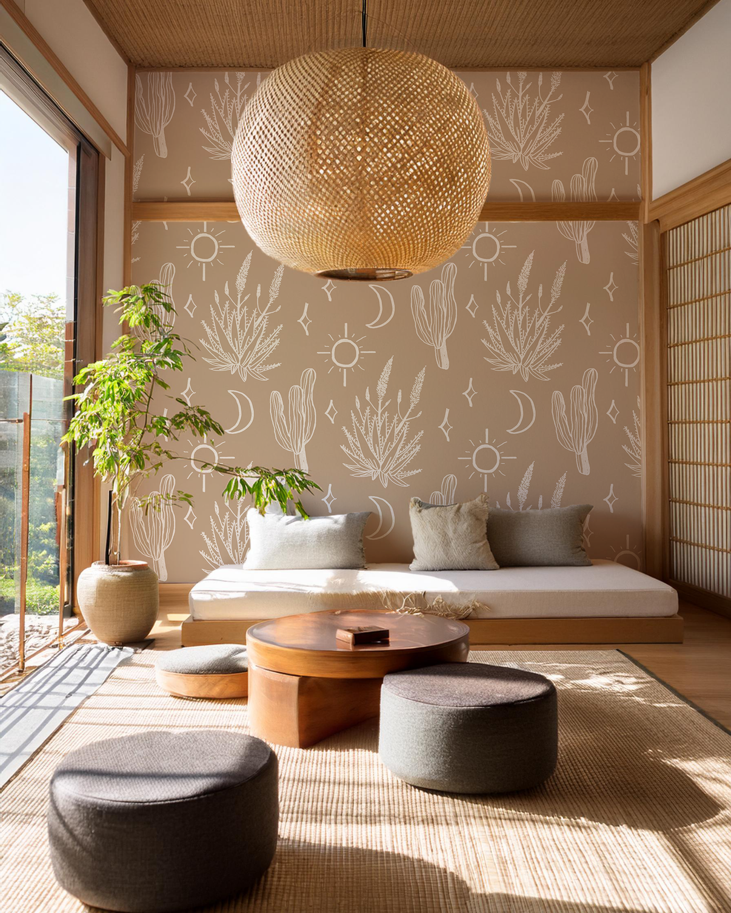 Desert Sky Wallpaper, large pattern, latte and white