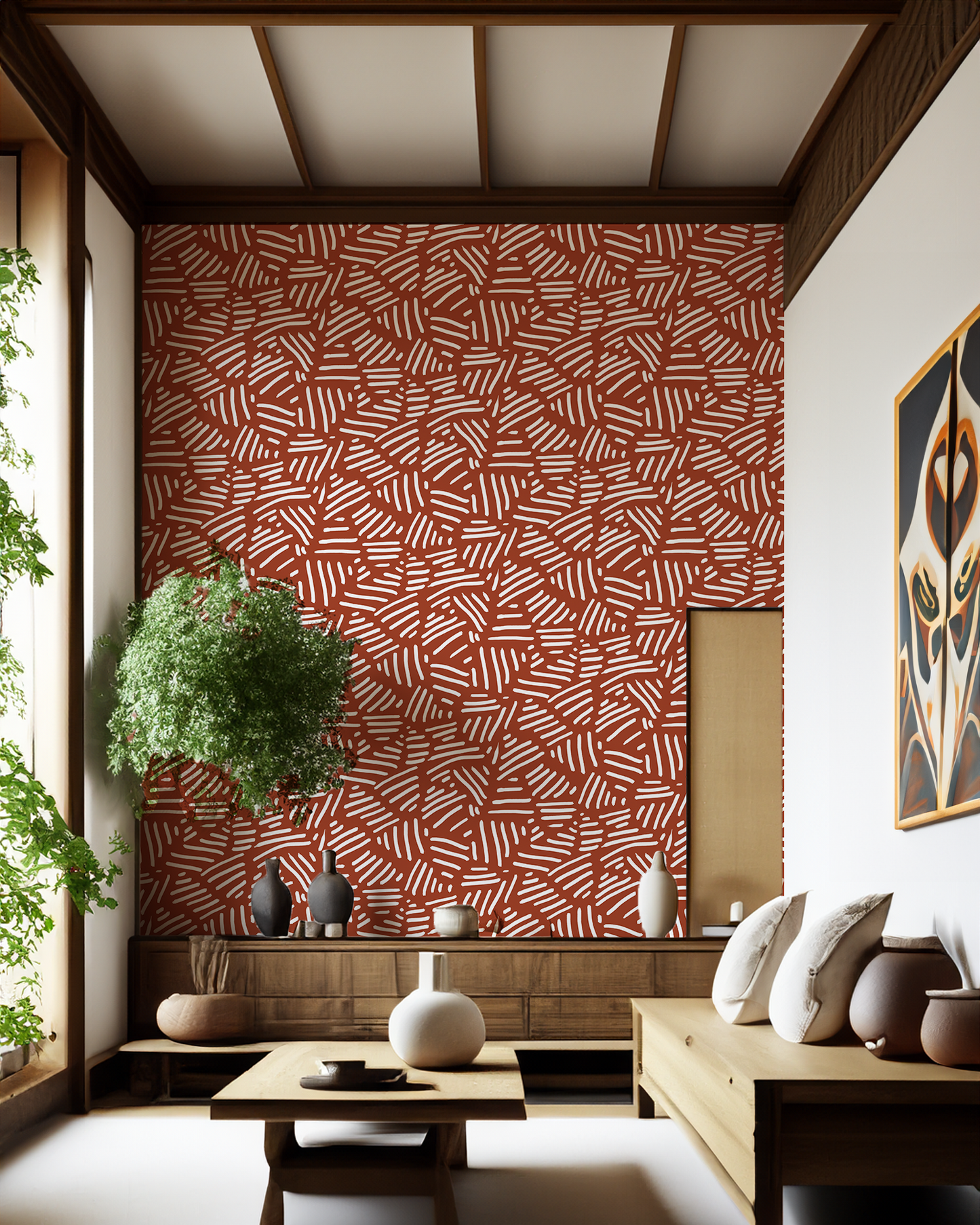 Simple Stripes Wallpaper, brick red