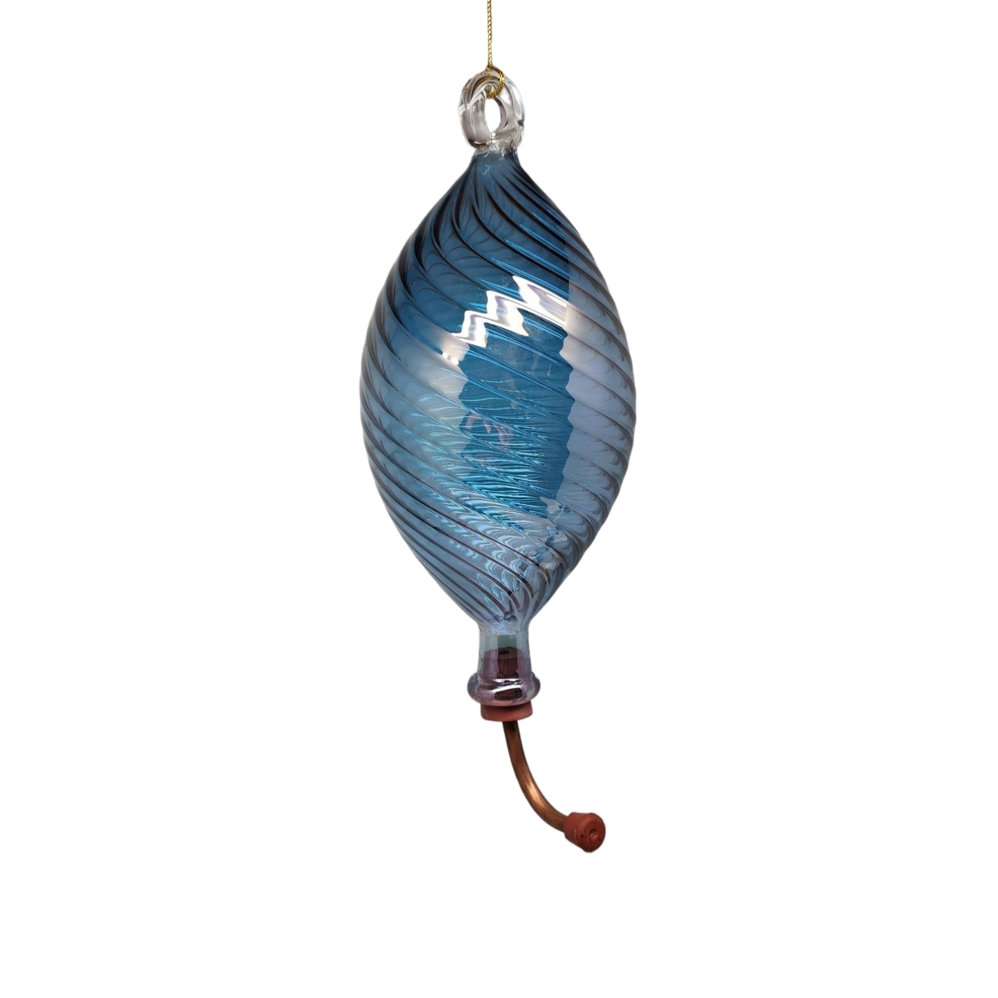 Blown Egyptian Glass Hummingbird Feeder - Blue