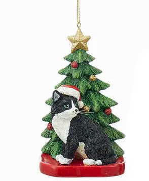 Cat with a Christmas Tree Ornament - Black