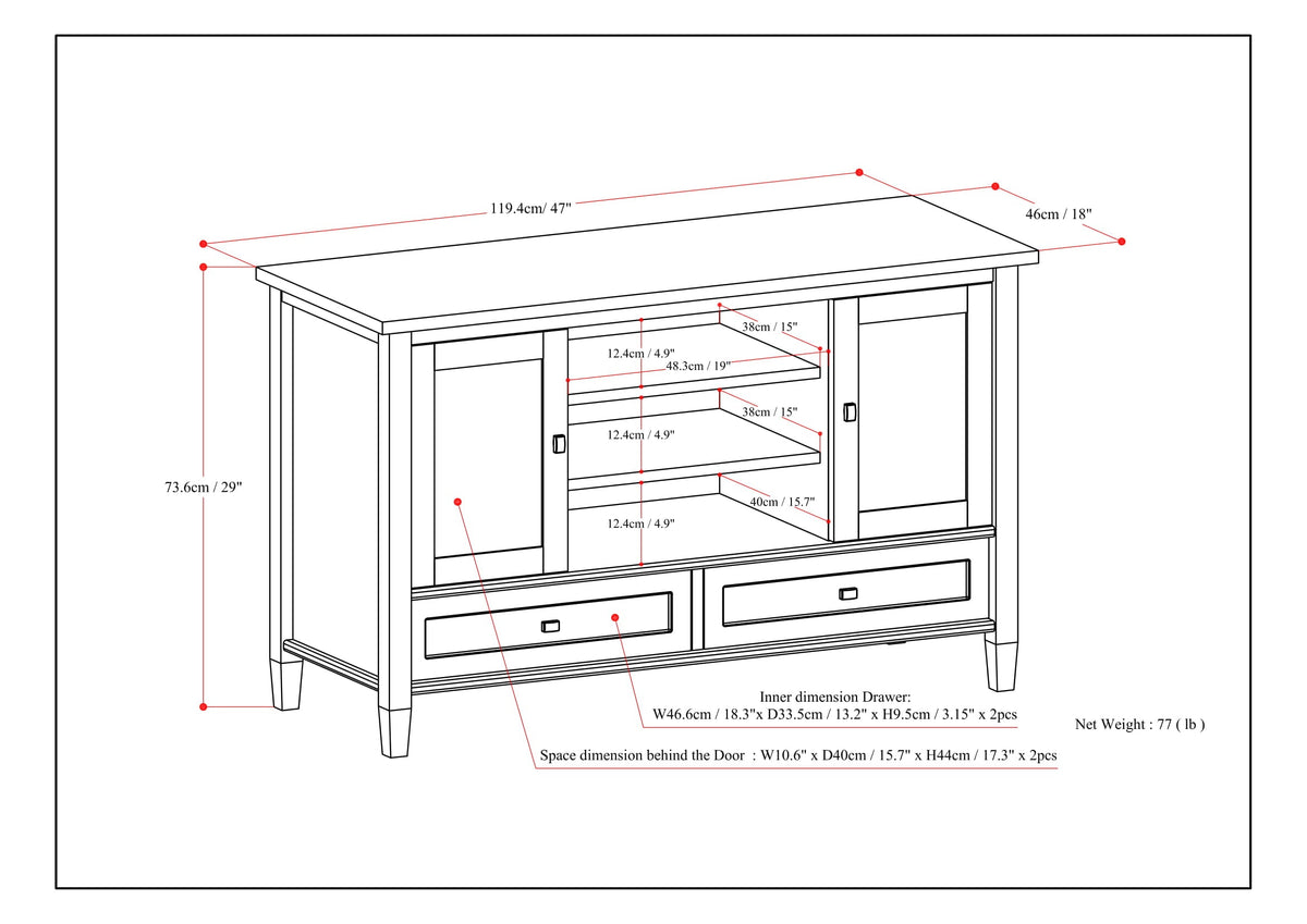Warm Shaker 47 Inch Wide Solid Wood TV Stand in Tobacco