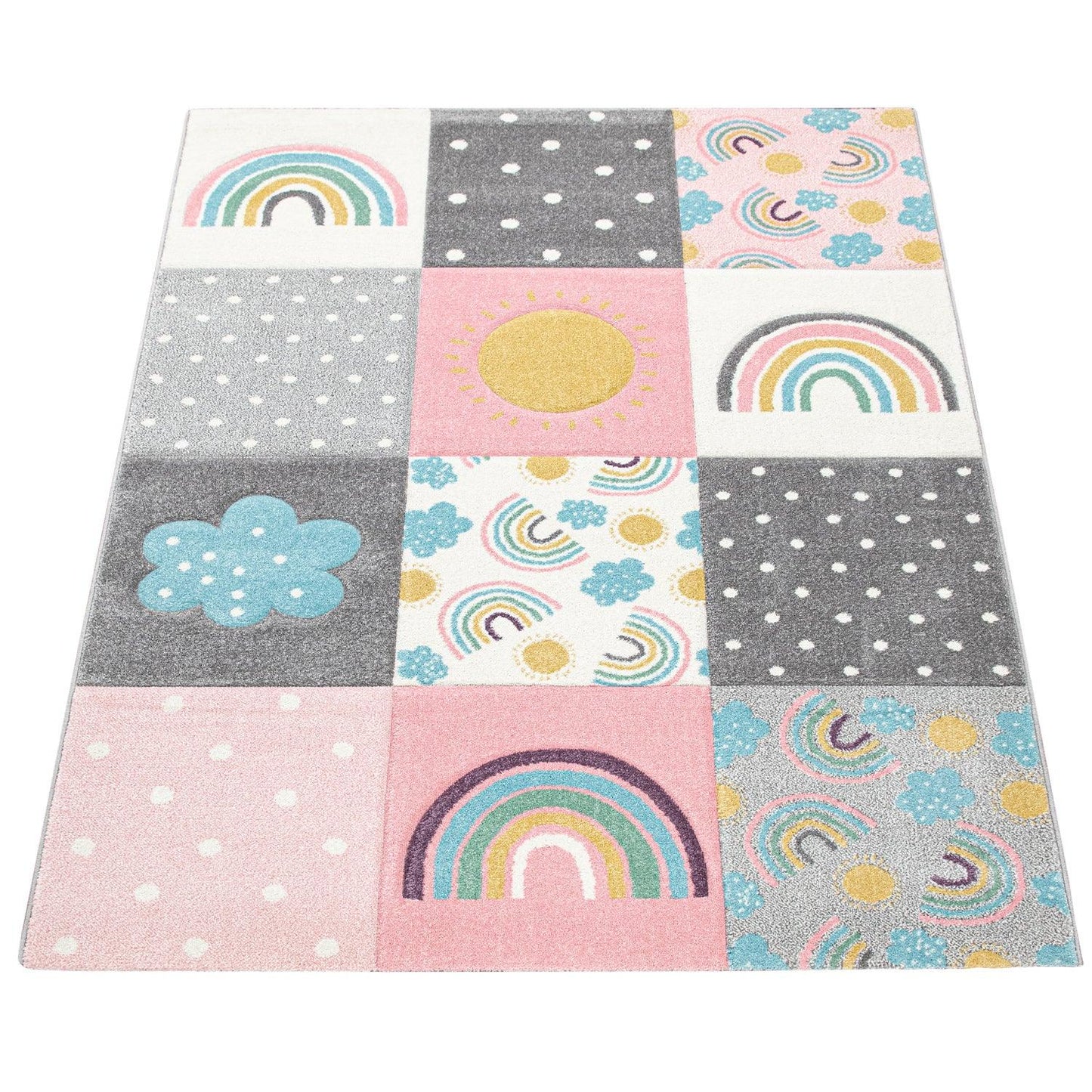Kids Rug Cosmo with Rainbow & Clouds in Colorful Pink