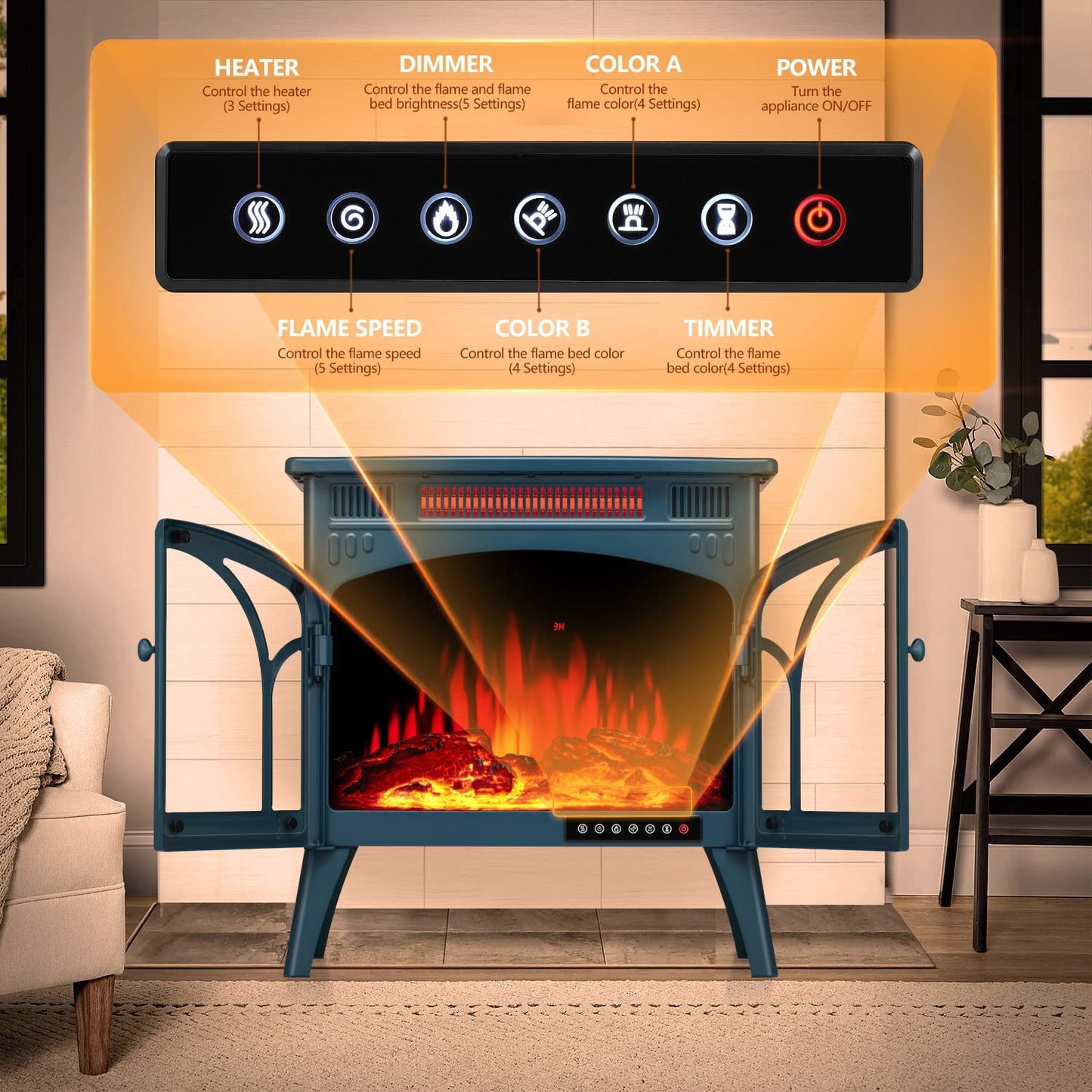 25 Inches 3D Infrared Free Standing Electric Fireplace Stove S230B