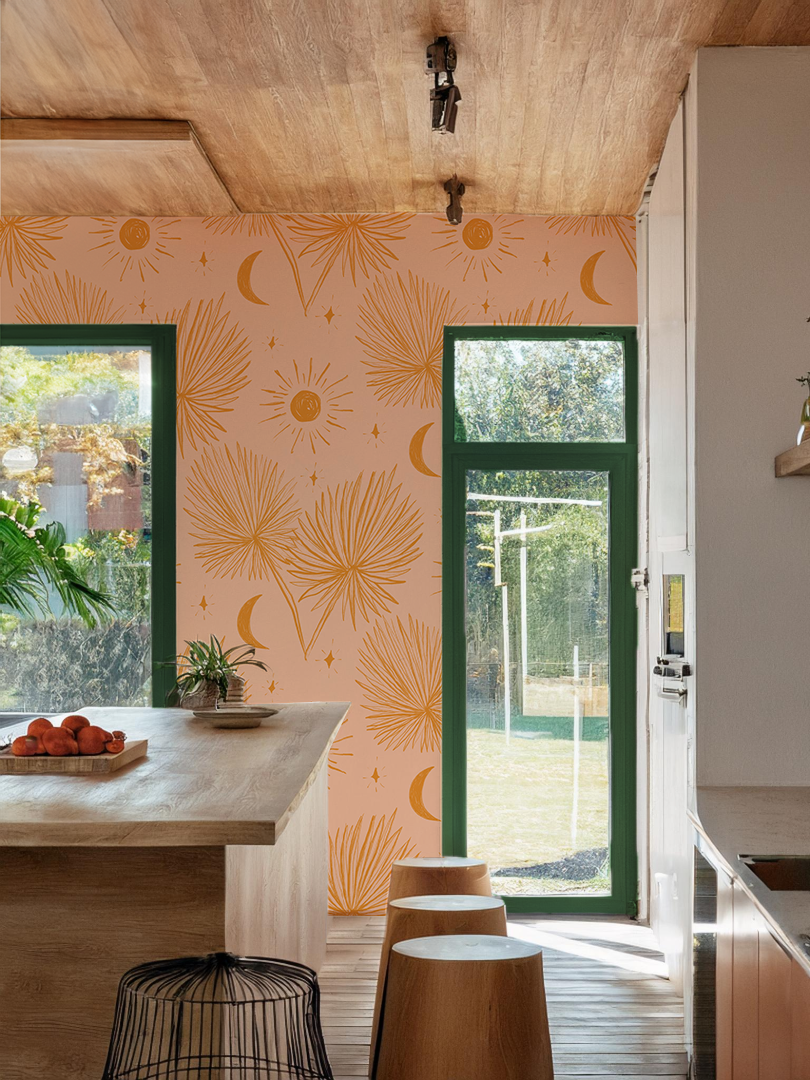 Night Palm Wallpaper, peach and orange