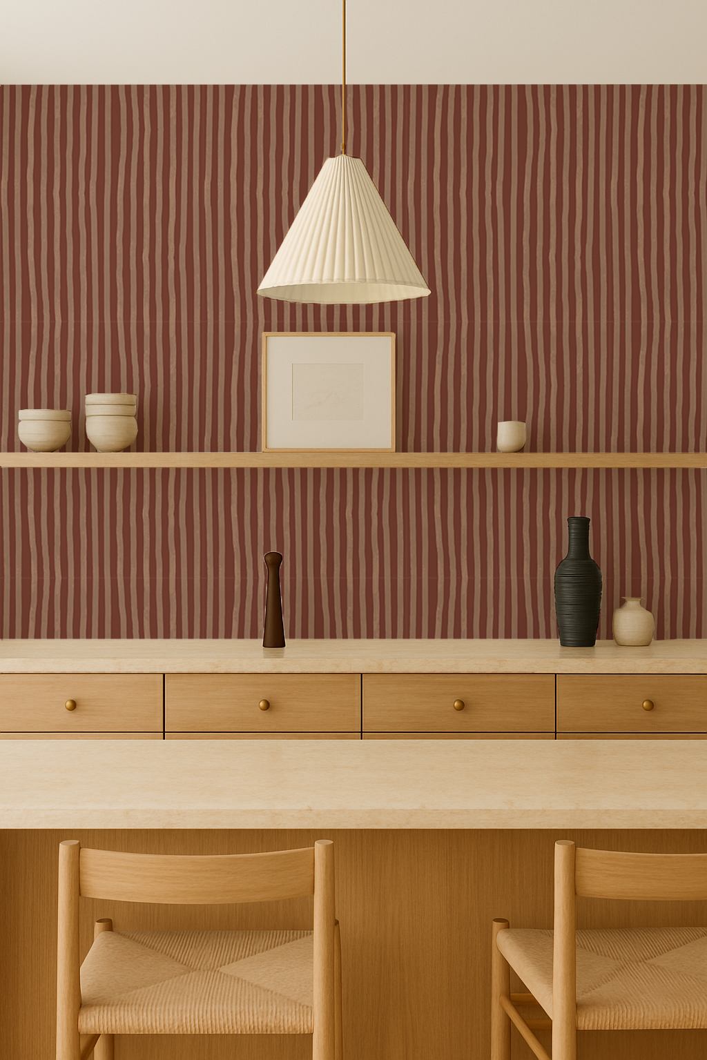 Dolce Stripe Wallpaper, brown and peach