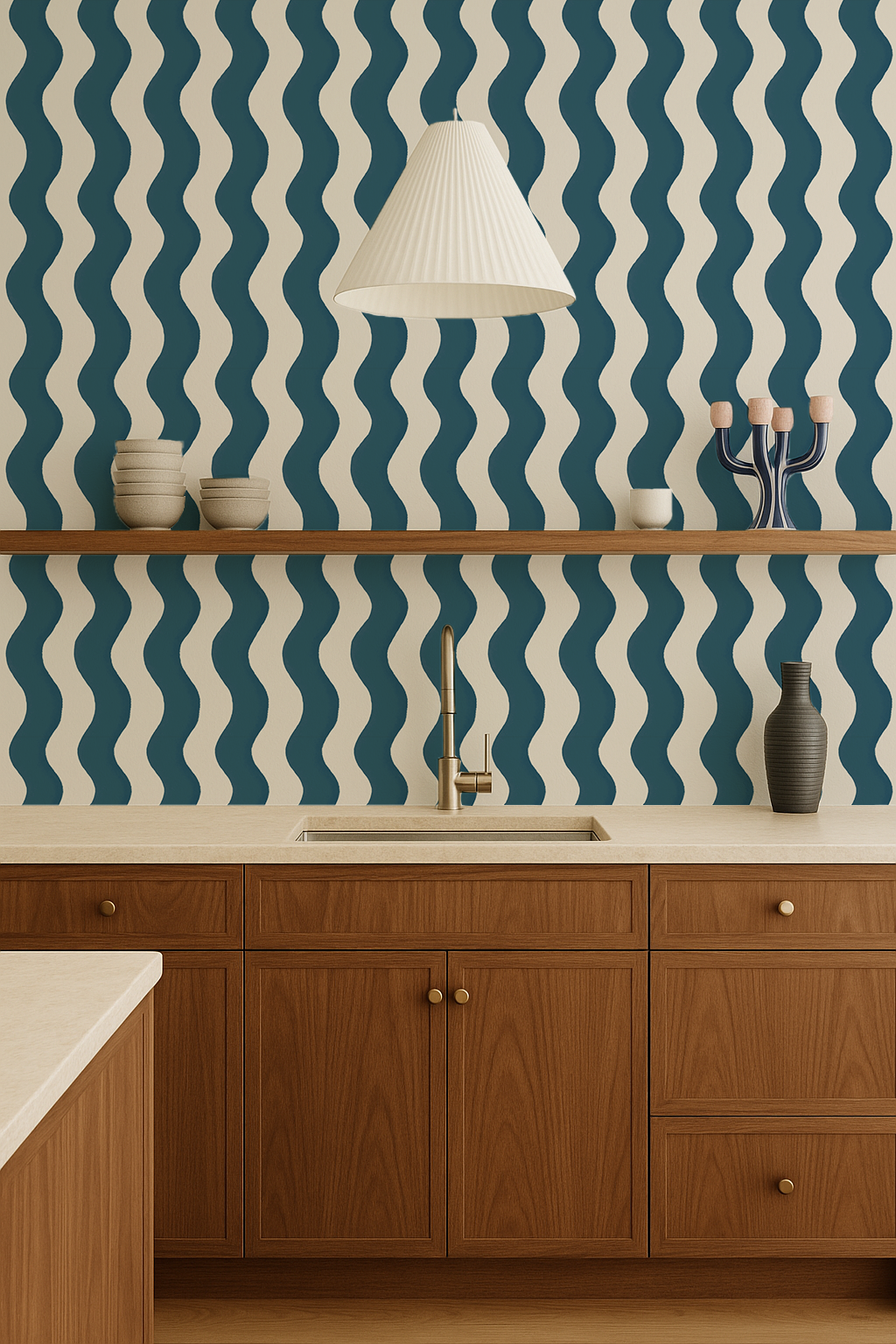 Ziggy Stripe Wallpaper, white and blue
