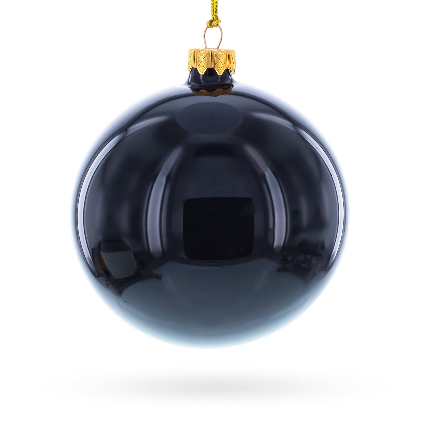 Set of 4 Glossy Black Glass Ball Christmas Ornaments 4 Inches