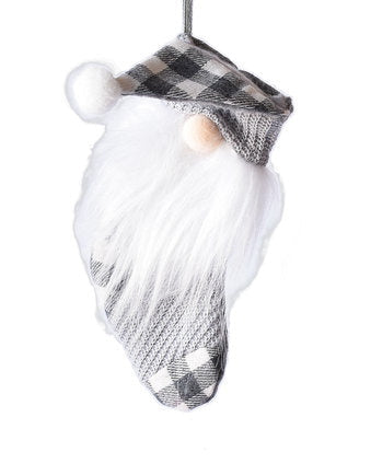 Buffalo Check Gnome Stocking Ornament - Grey