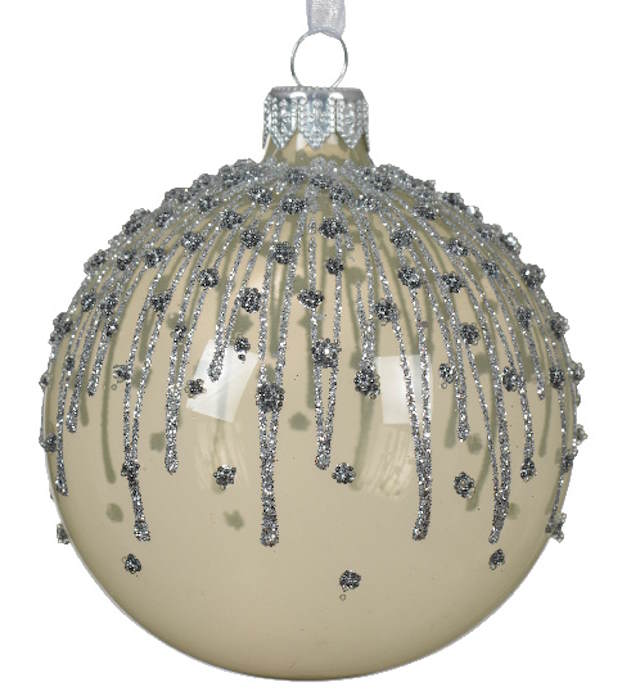 Enamel Ice Glass Ornament Set - 80mm - Silver and White