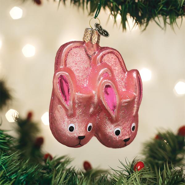 Bunny Slippers Glass Ornament