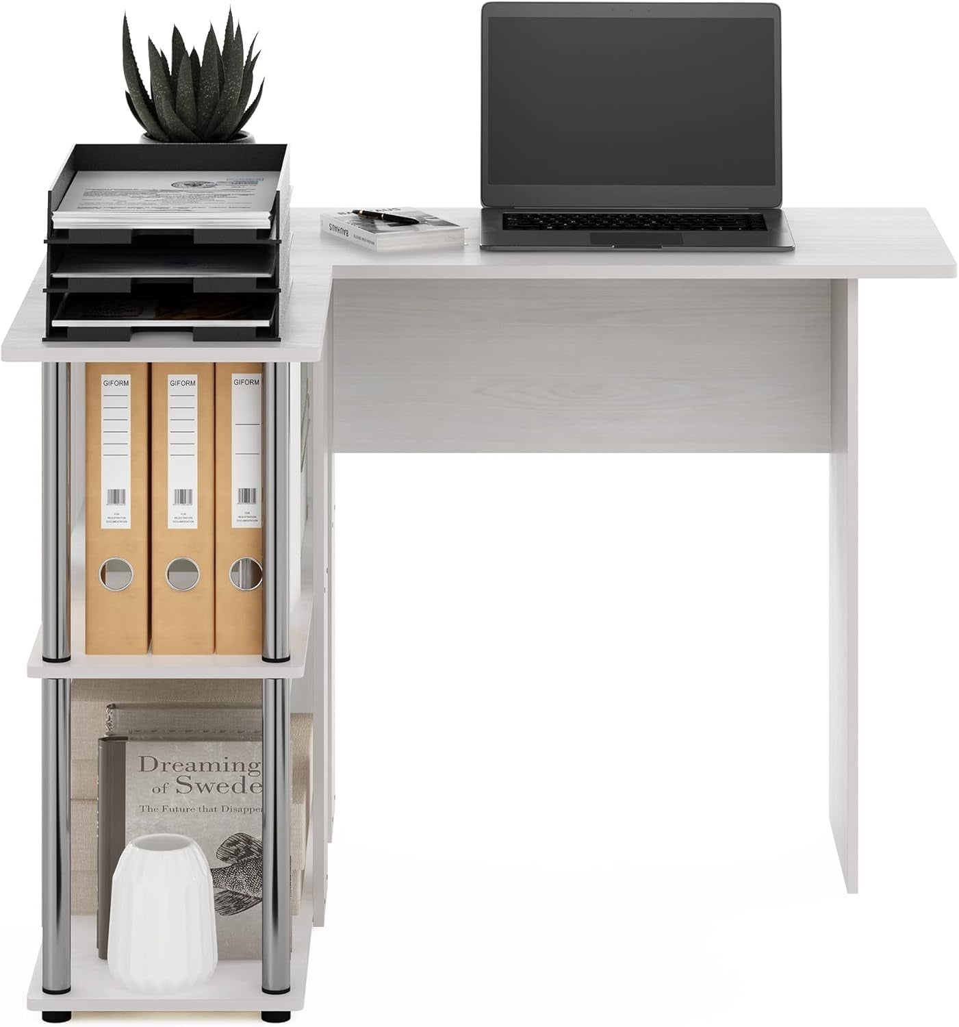 L Shape Desk with Bookshelf for Space Efficiency