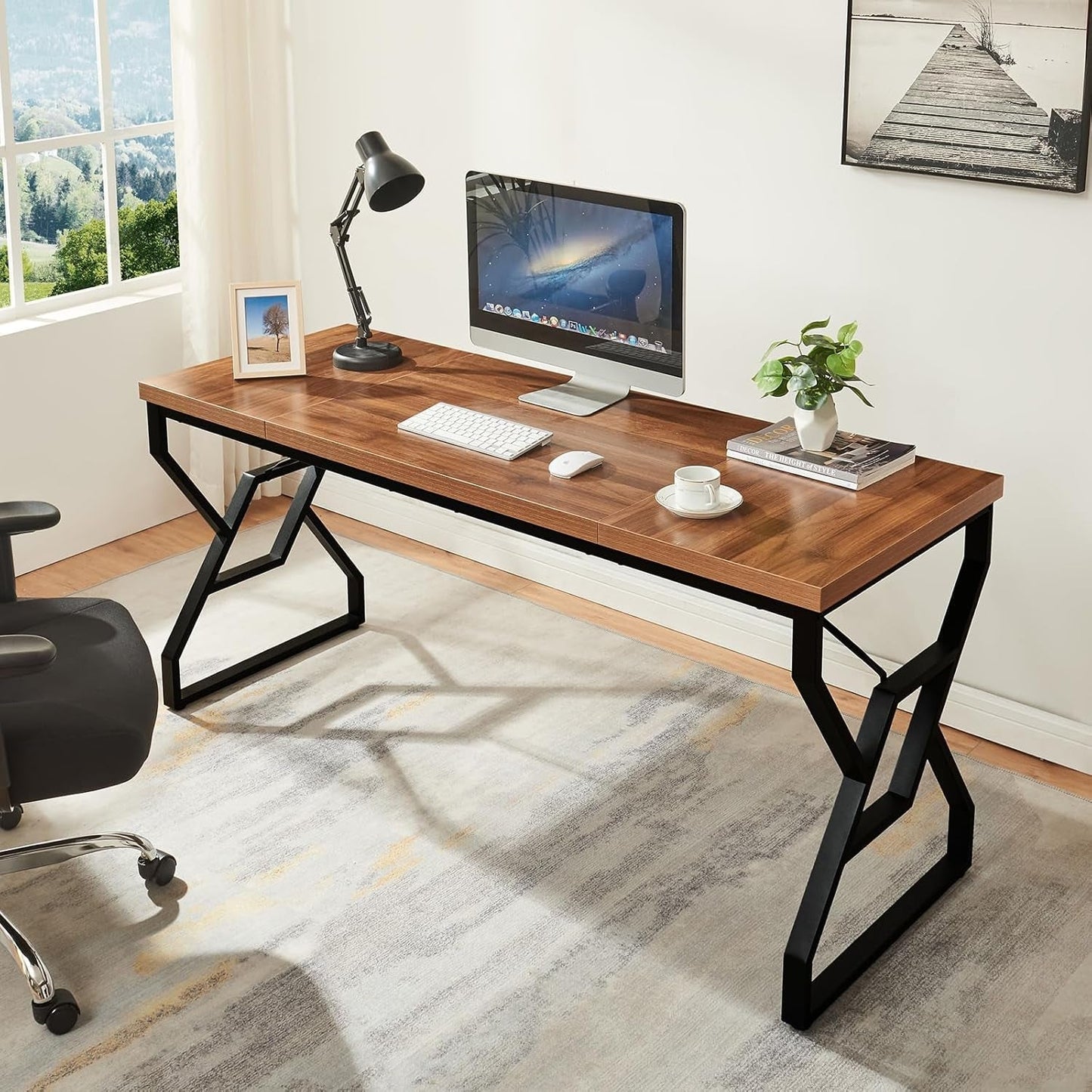 Large 63 Inch Rustic Executive Desk for Home Office
