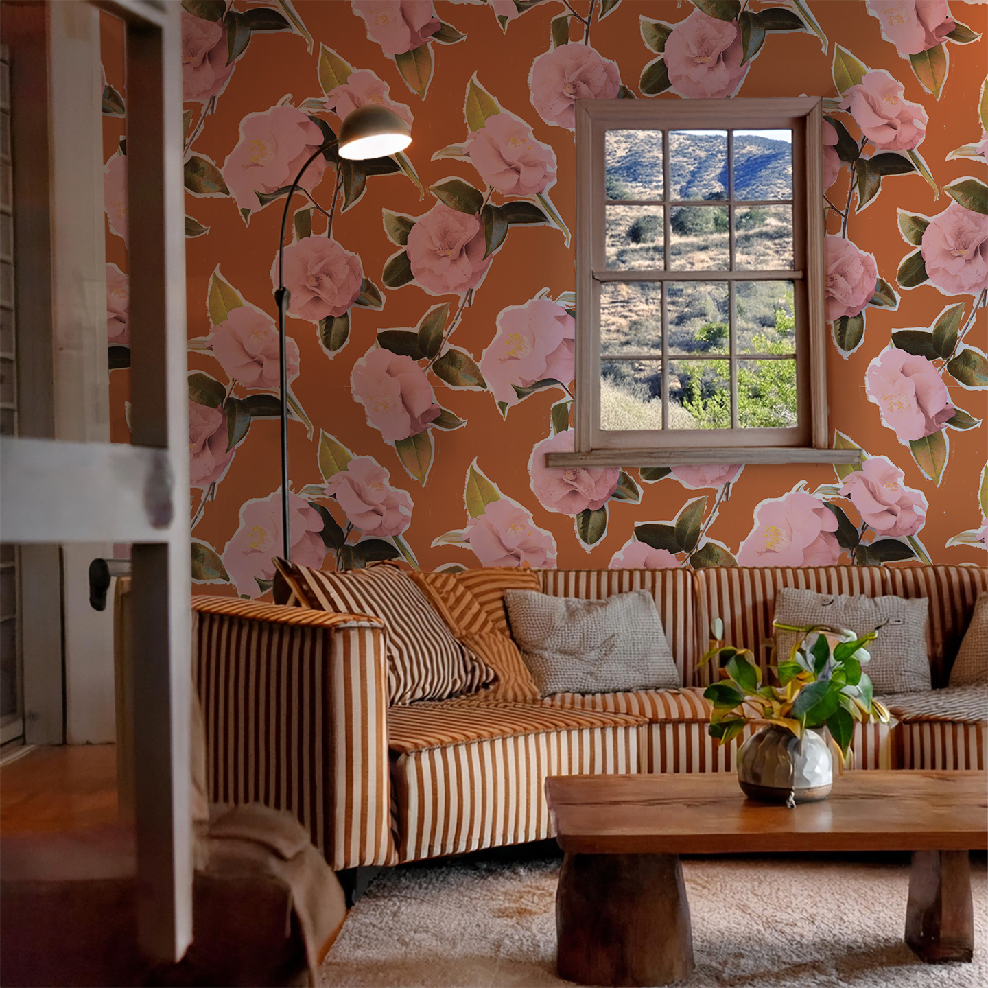 Camellia Wallpaper, rust