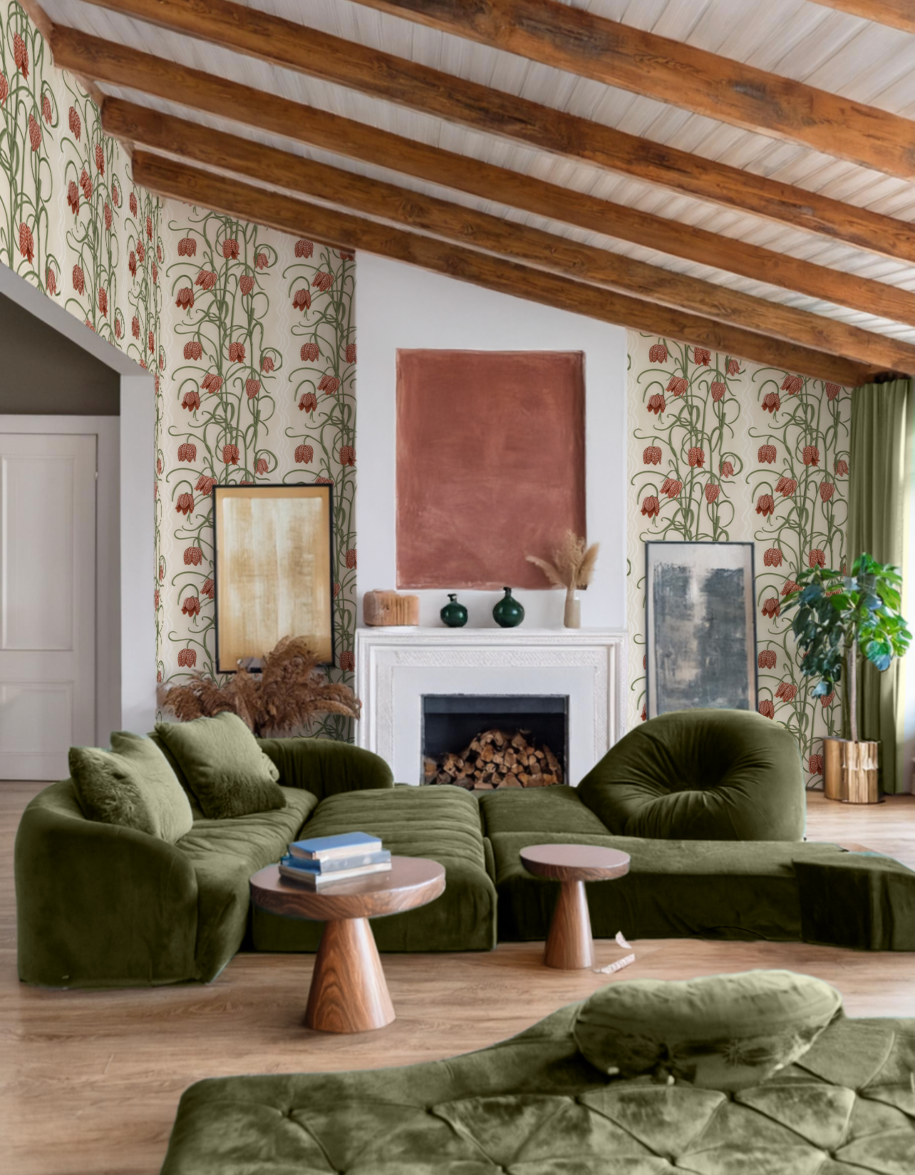 Campanas Wallpaper, neutral and burnt orange