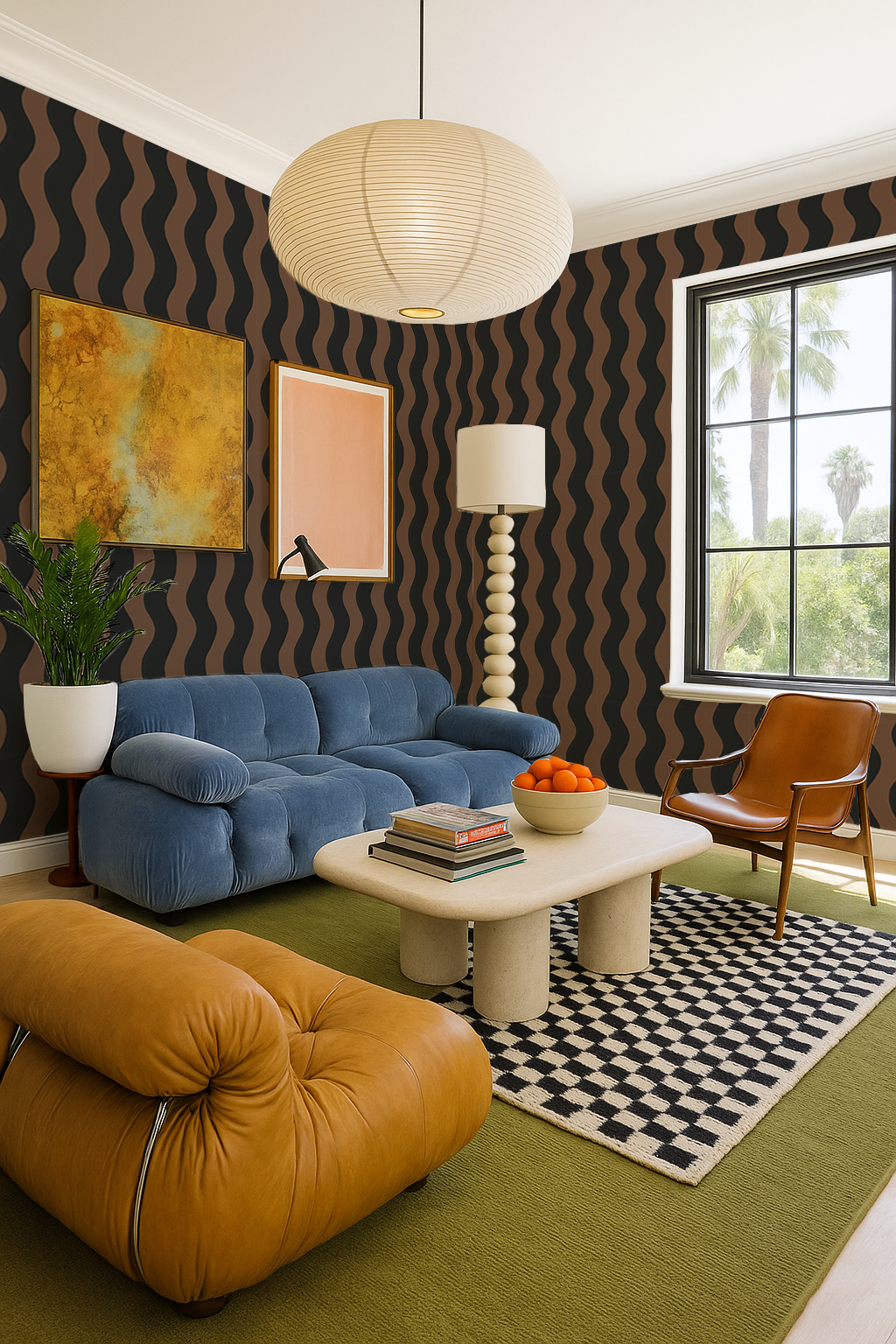 Ziggy Stripe Wallpaper, brown and black