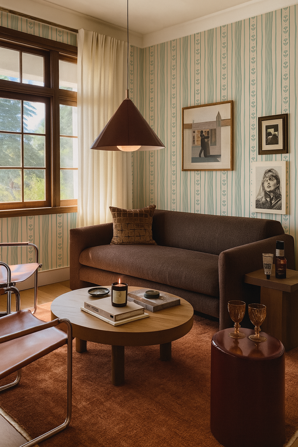 Daisy Chain Stripe Wallpaper, beige and mint