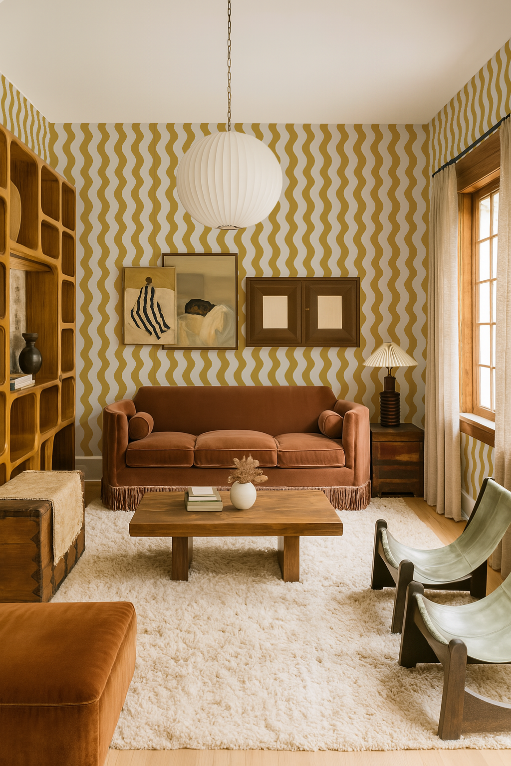 Ziggy Stripe Wallpaper, white and yellow