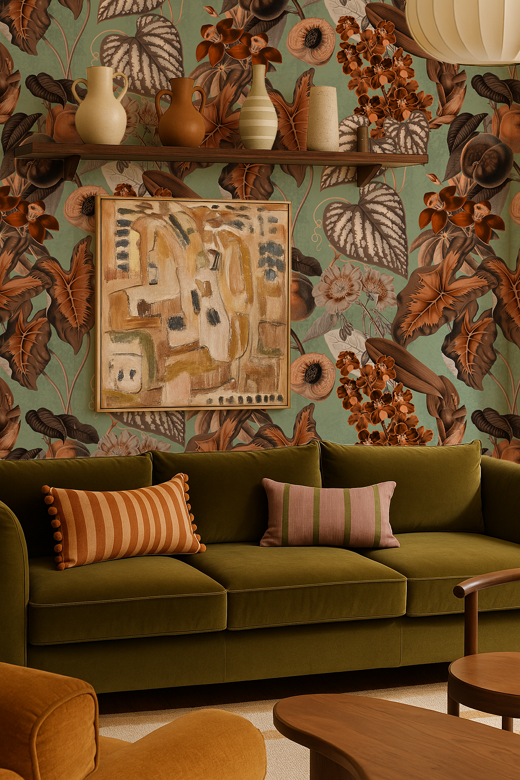 Cali Tropicale Wallpaper, mint and rust