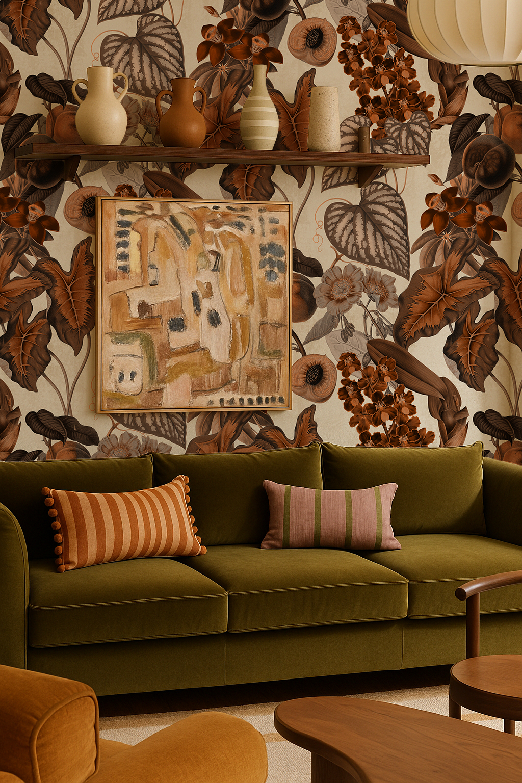 Cali Tropicale Wallpaper, off-white and burnt orange