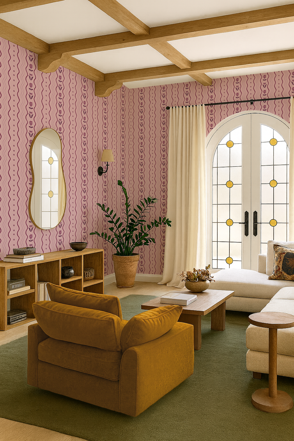 Posy Lane Stripe Wallpaper, lilac and plum