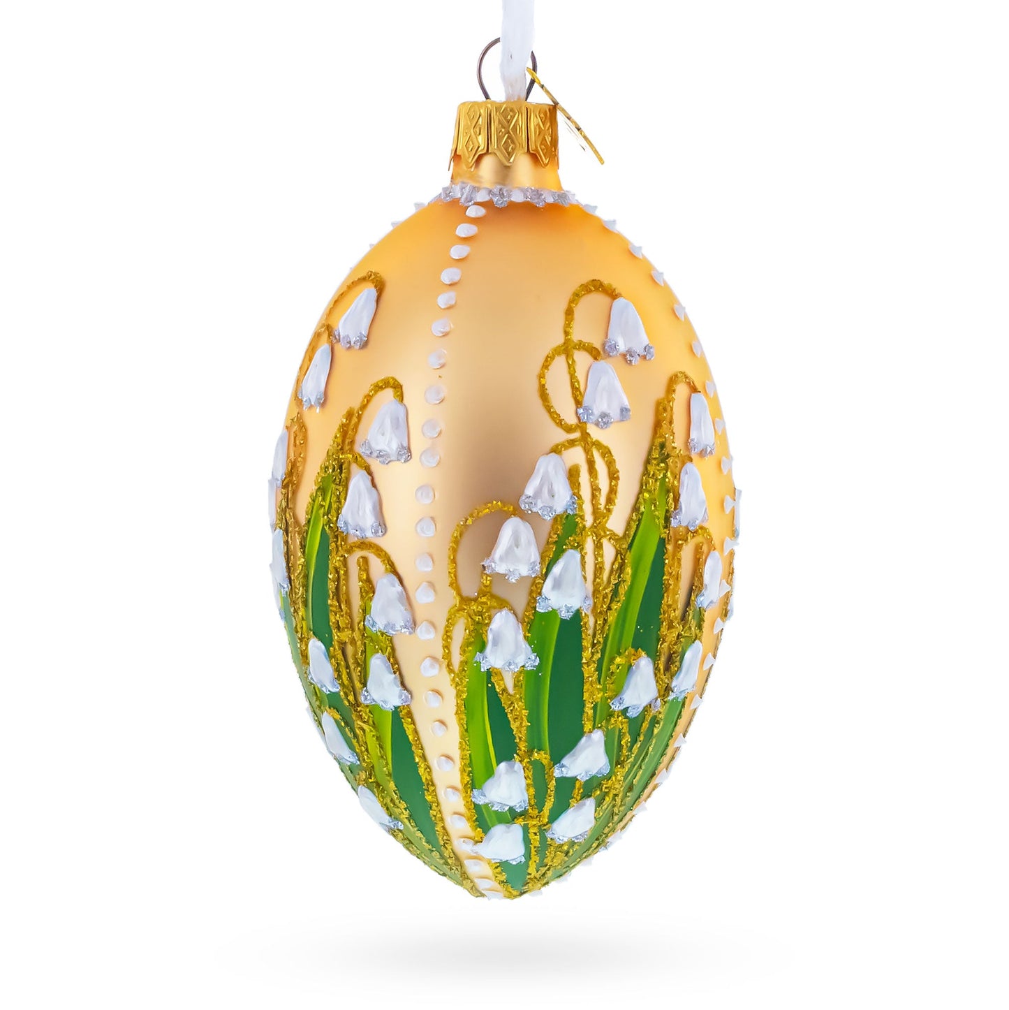 Lily of the Valley on Rose Gold Egg Glass Ornament 4 Inches