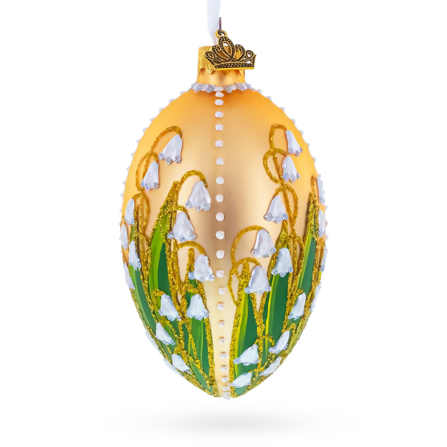 Lily of the Valley on Rose Gold Egg Glass Ornament 4 Inches