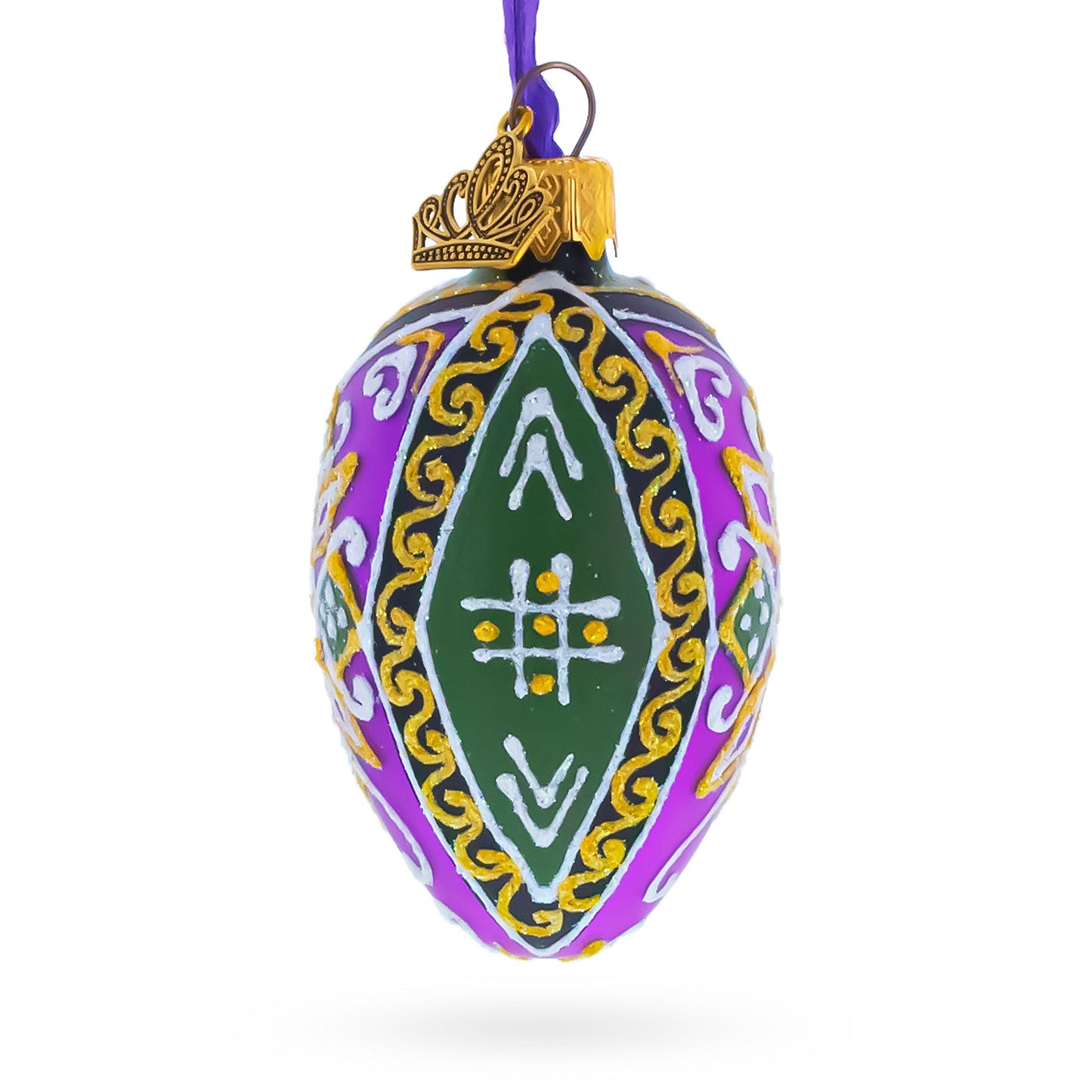 Ukrainian Purple Pysanka Mini Glass Egg Ornament 2.9 Inches
