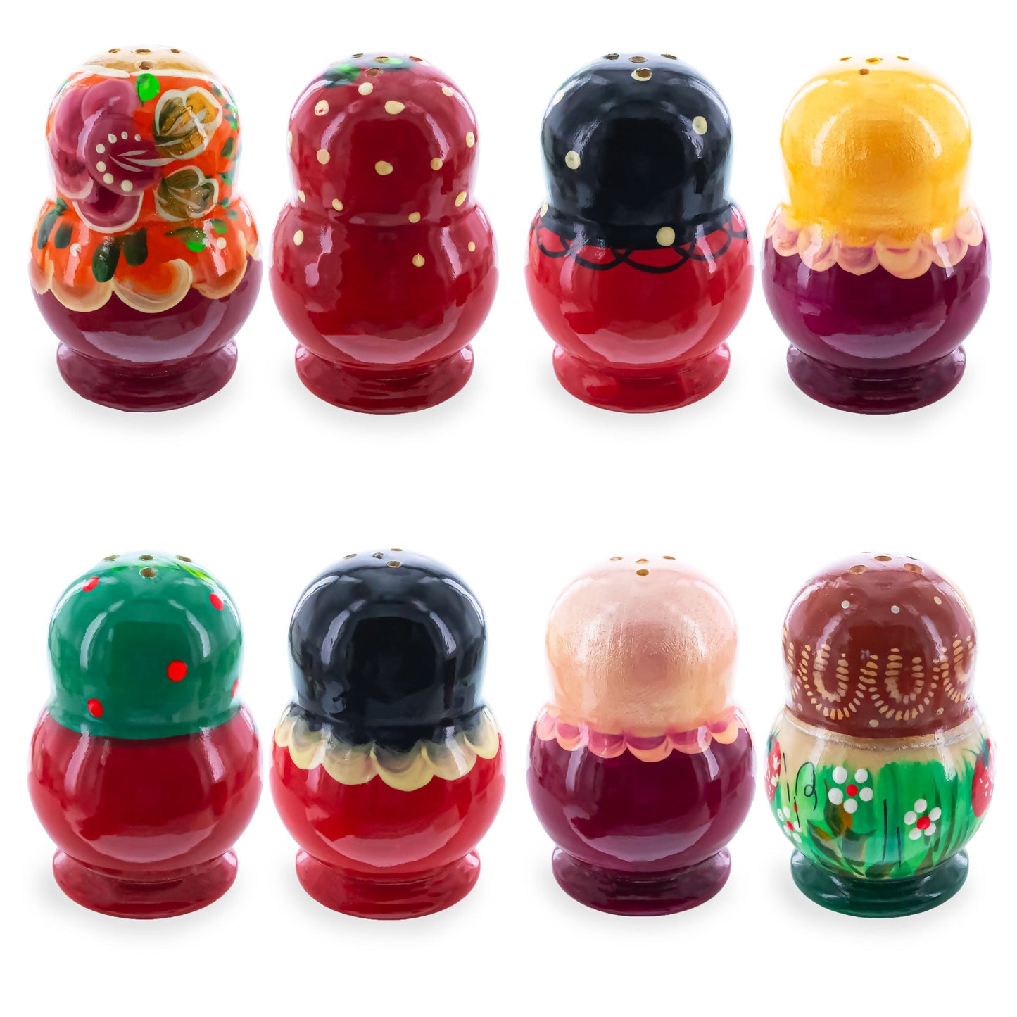 Set of 2 Red Salt and Pepper Shakers Nesting Dolls in Assortment (Styles May Vary)