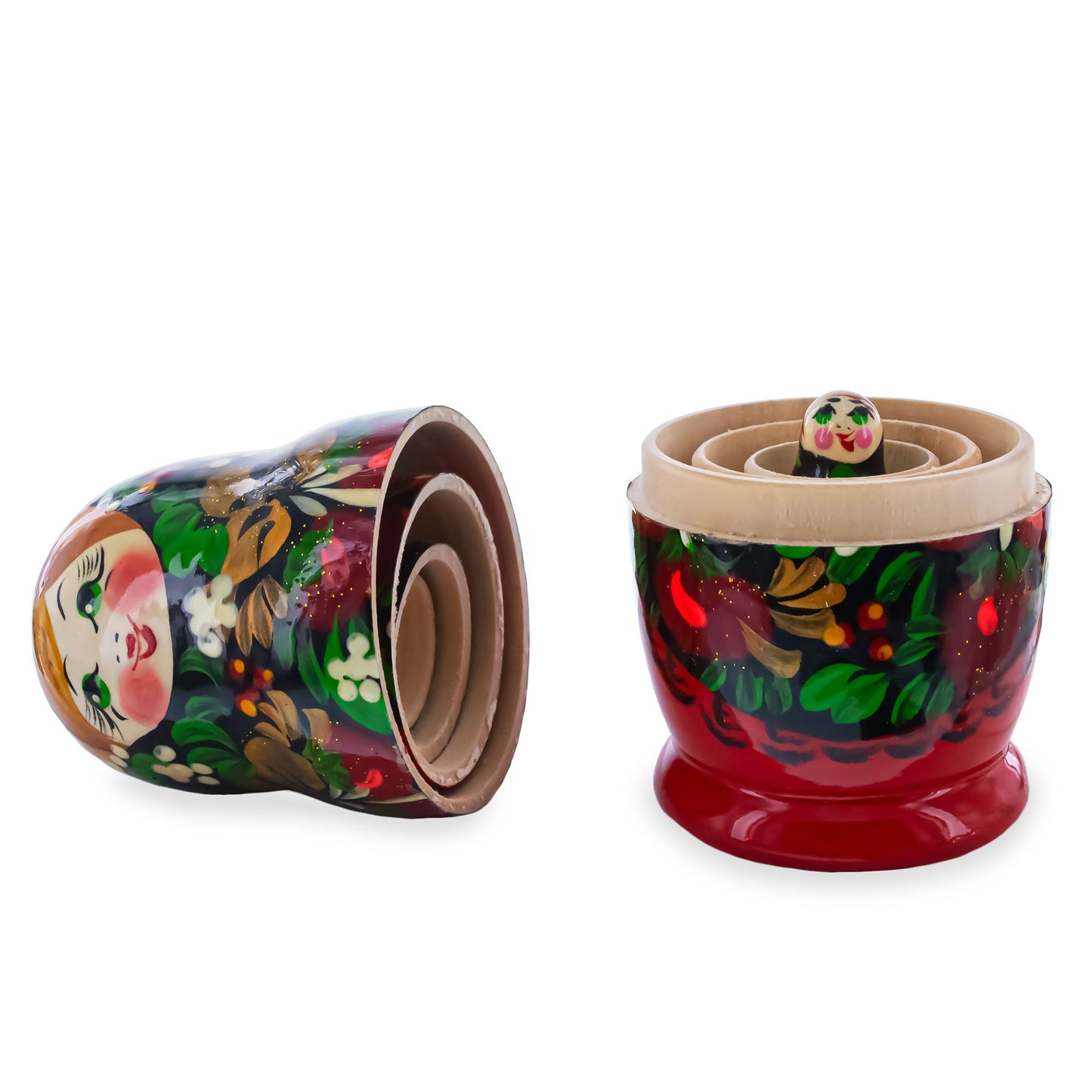 Black Hood with Red Berries Wooden Nesting Dolls