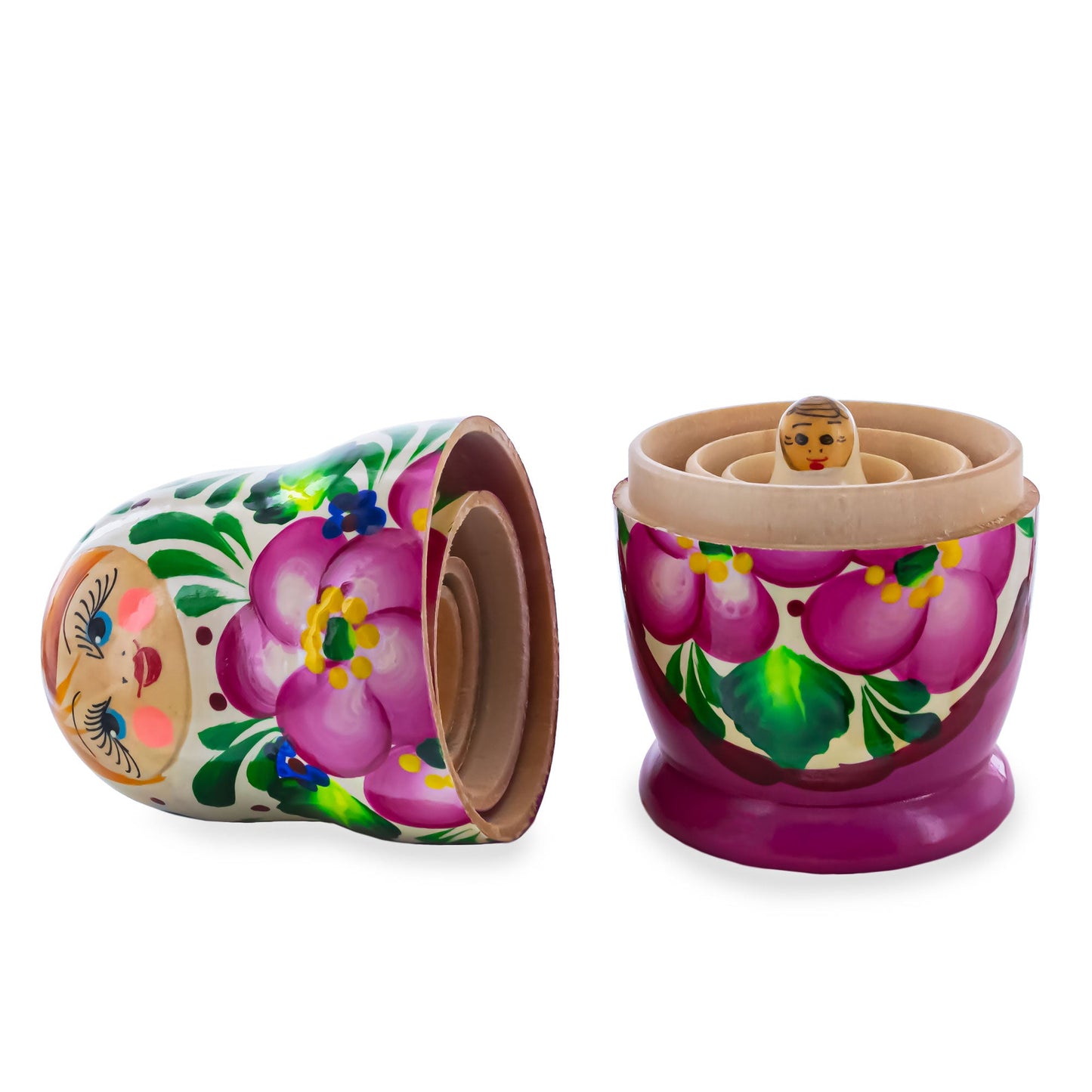 Pink Color with Pink Flowers Wooden Nesting Dolls