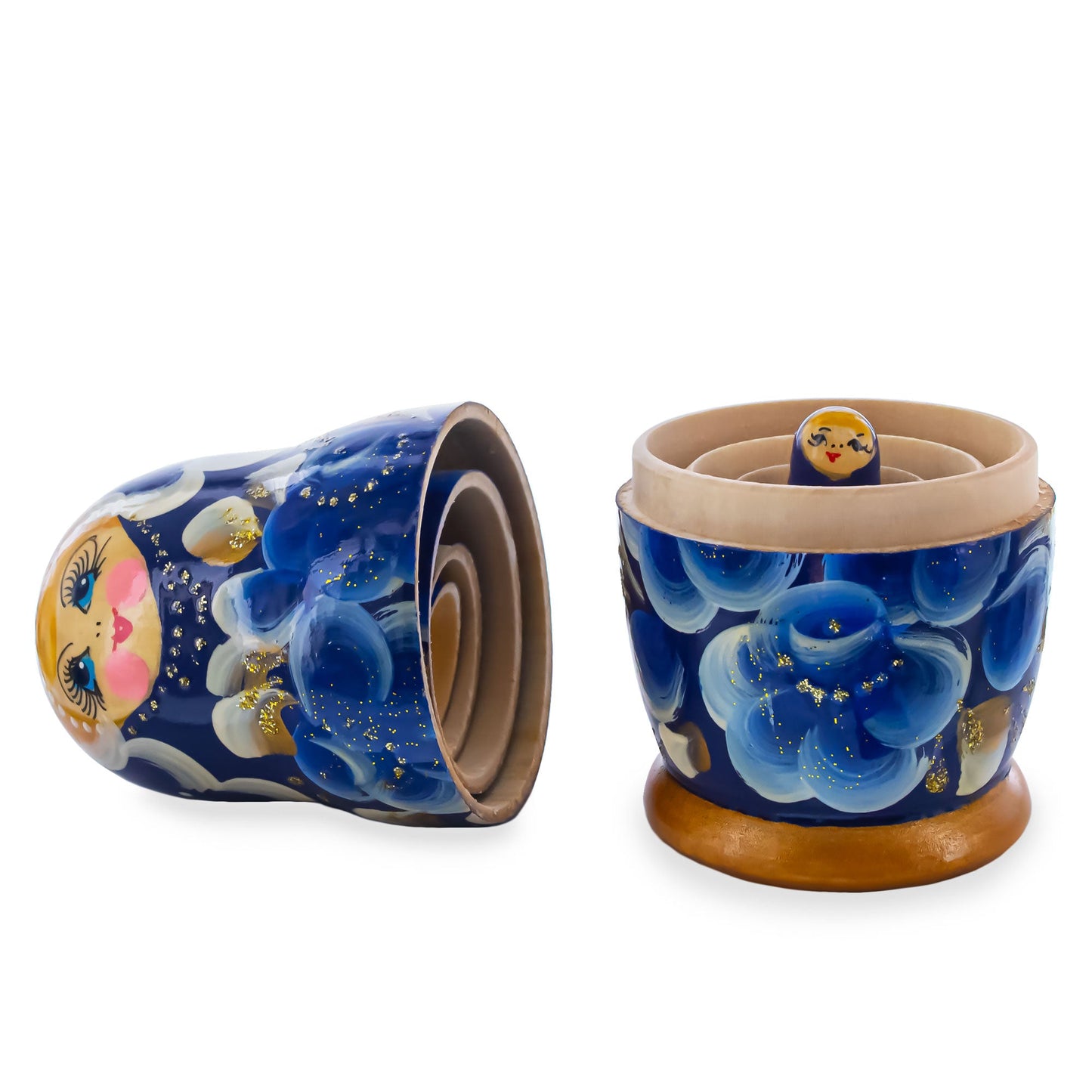 Blue Color with Blue Flowers Wooden Nesting Dolls